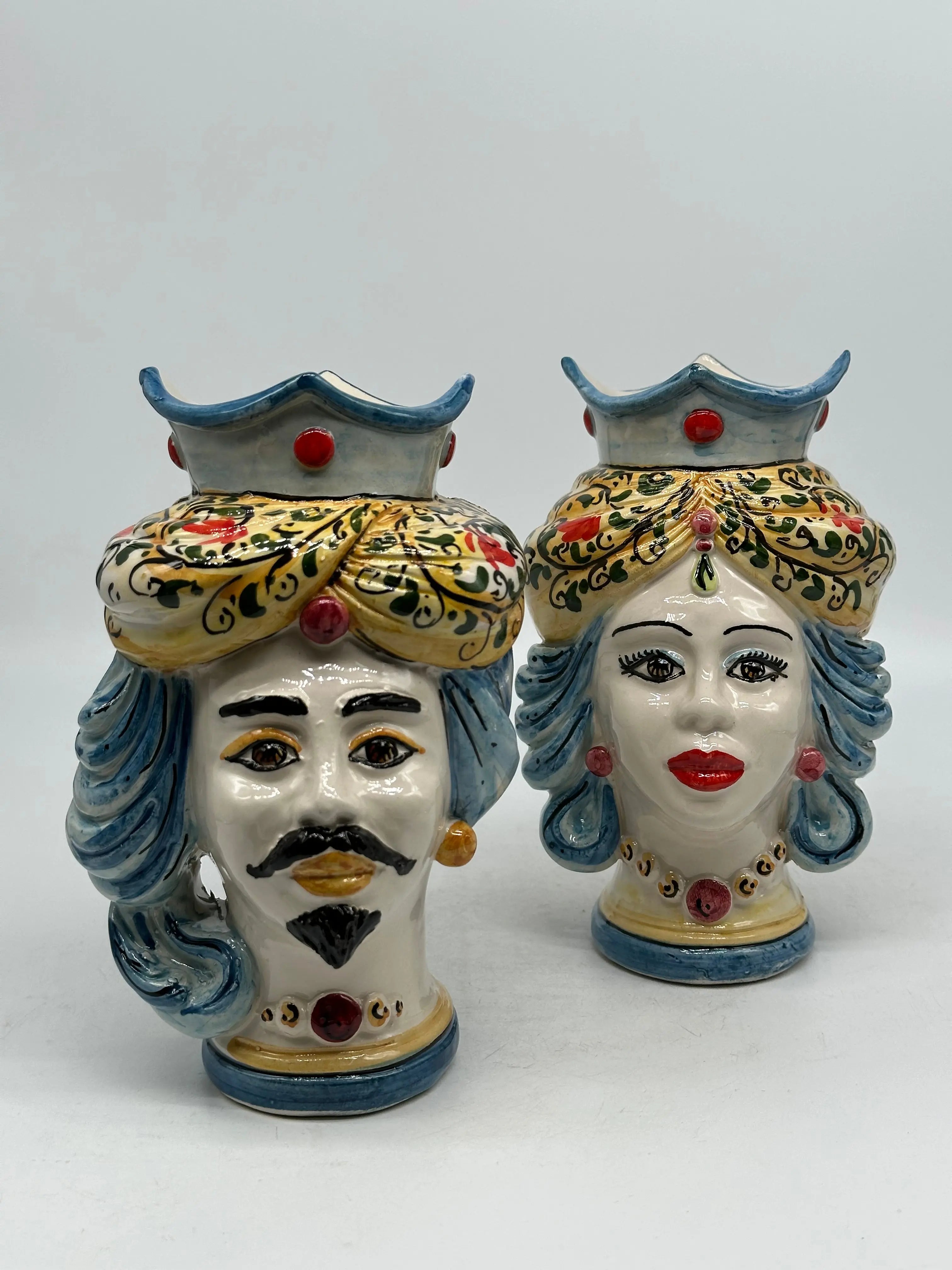 Coppia Teste di Moro DAFNE Ceramica Caltagirone cm H.20 L.12 Artigianale VARI COLORI DD CERAMICHE SICILIANE