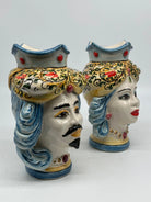 Coppia Teste di Moro DAFNE Ceramica Caltagirone cm H.20 L.12 Artigianale VARI COLORI DD CERAMICHE SICILIANE