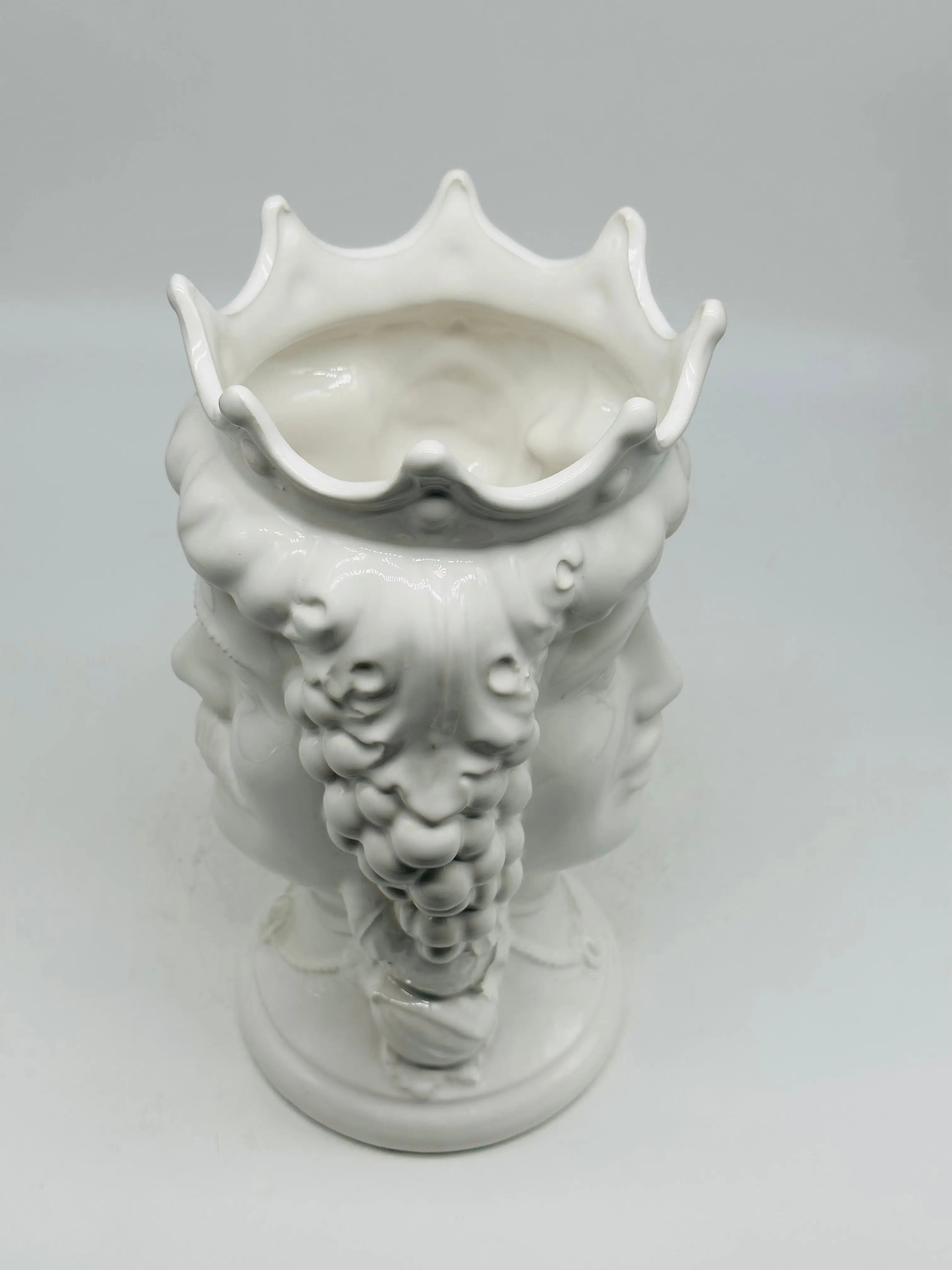 Testa di Moro Kalat Frutta BIFACCIALE Ceramica Caltagirone cm H.26 L.16 Artigianale Bianco DD CERAMICHE SICILIANE
