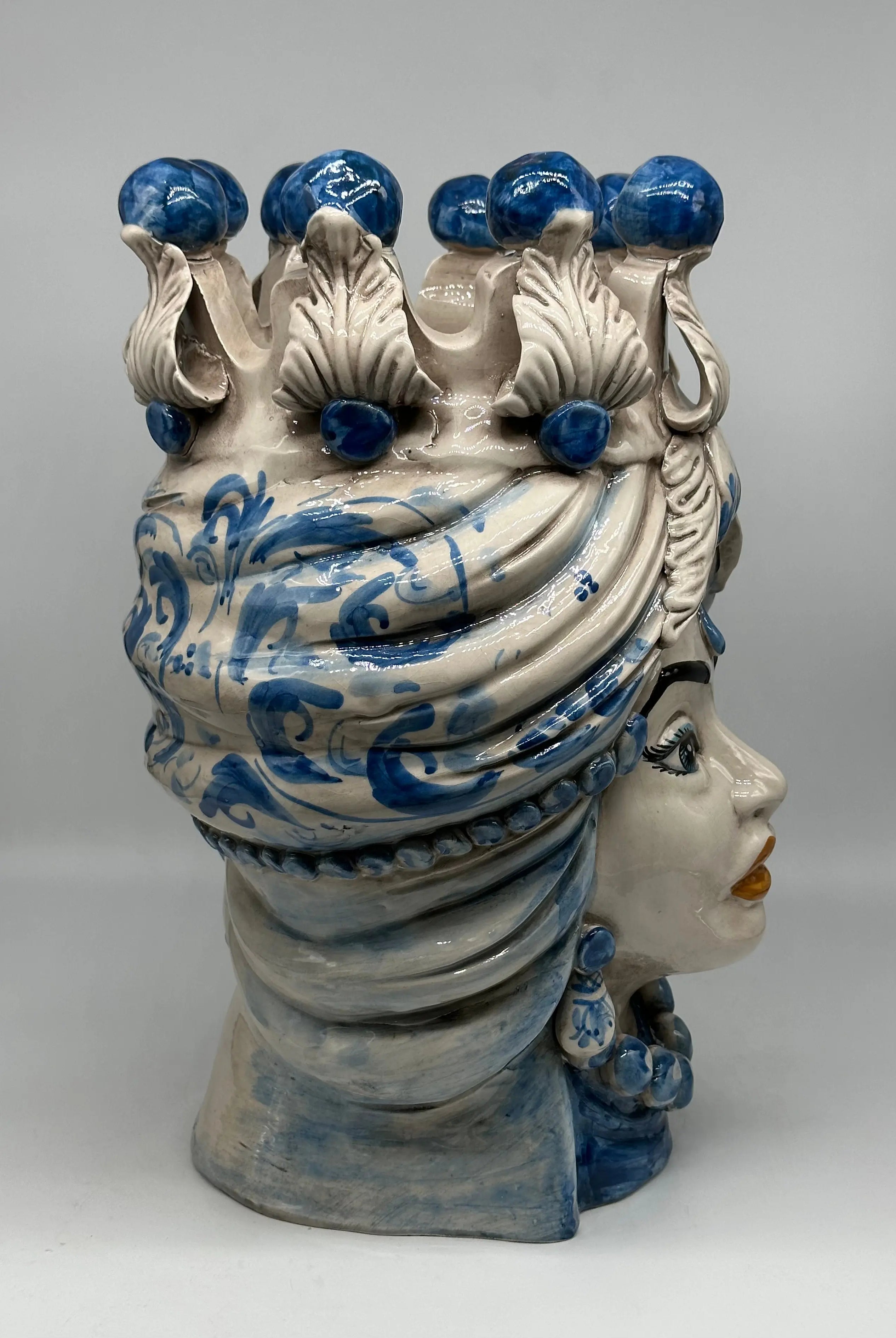 Teste di Moro Seicento Ceramica Caltagirone cm H.40 L.26 Artigianale Blu DD CERAMICHE SICILIANE