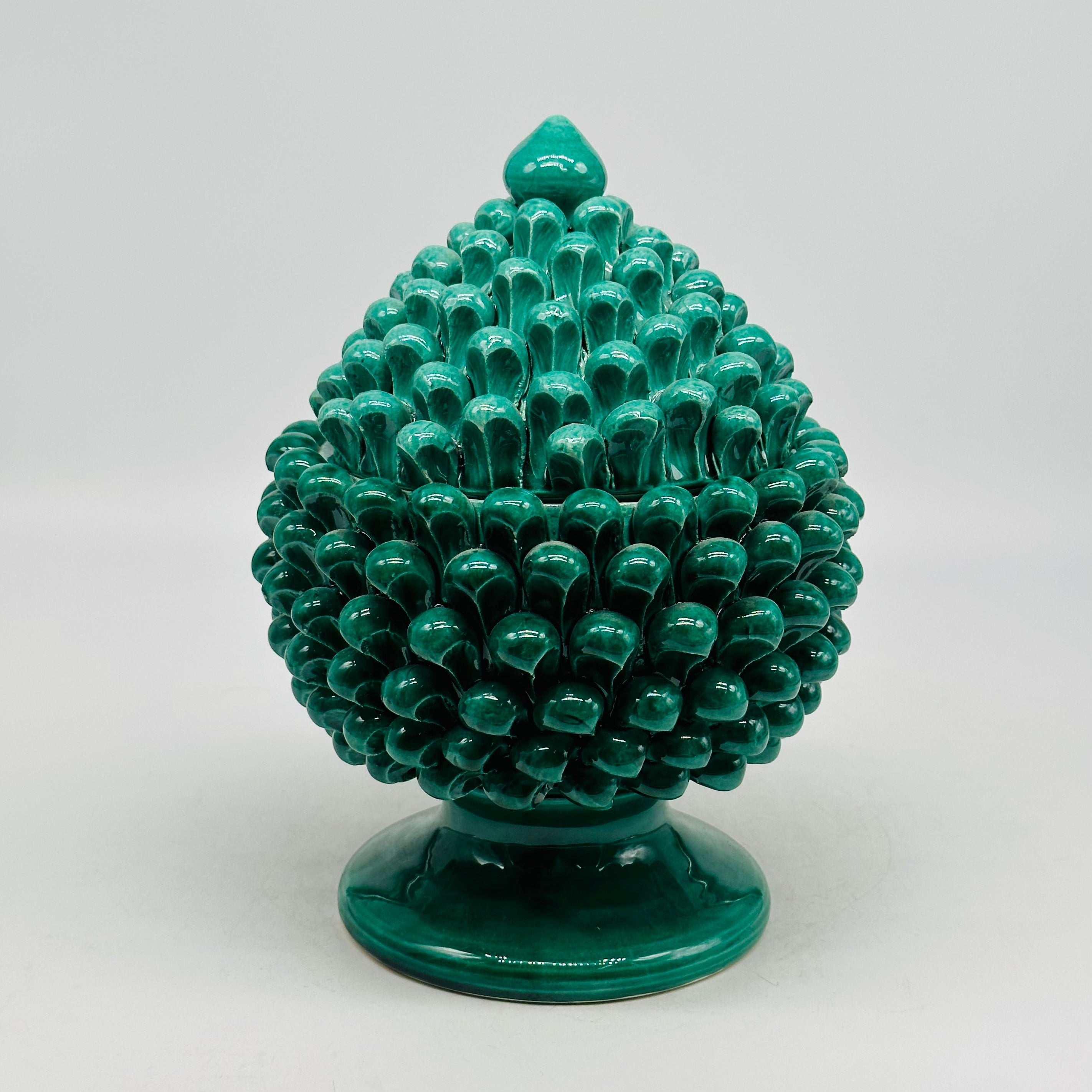 Barattolo Pigna con Coperchio H.23cm Ceramica Caltagirone Verde - OGGETTISTICA