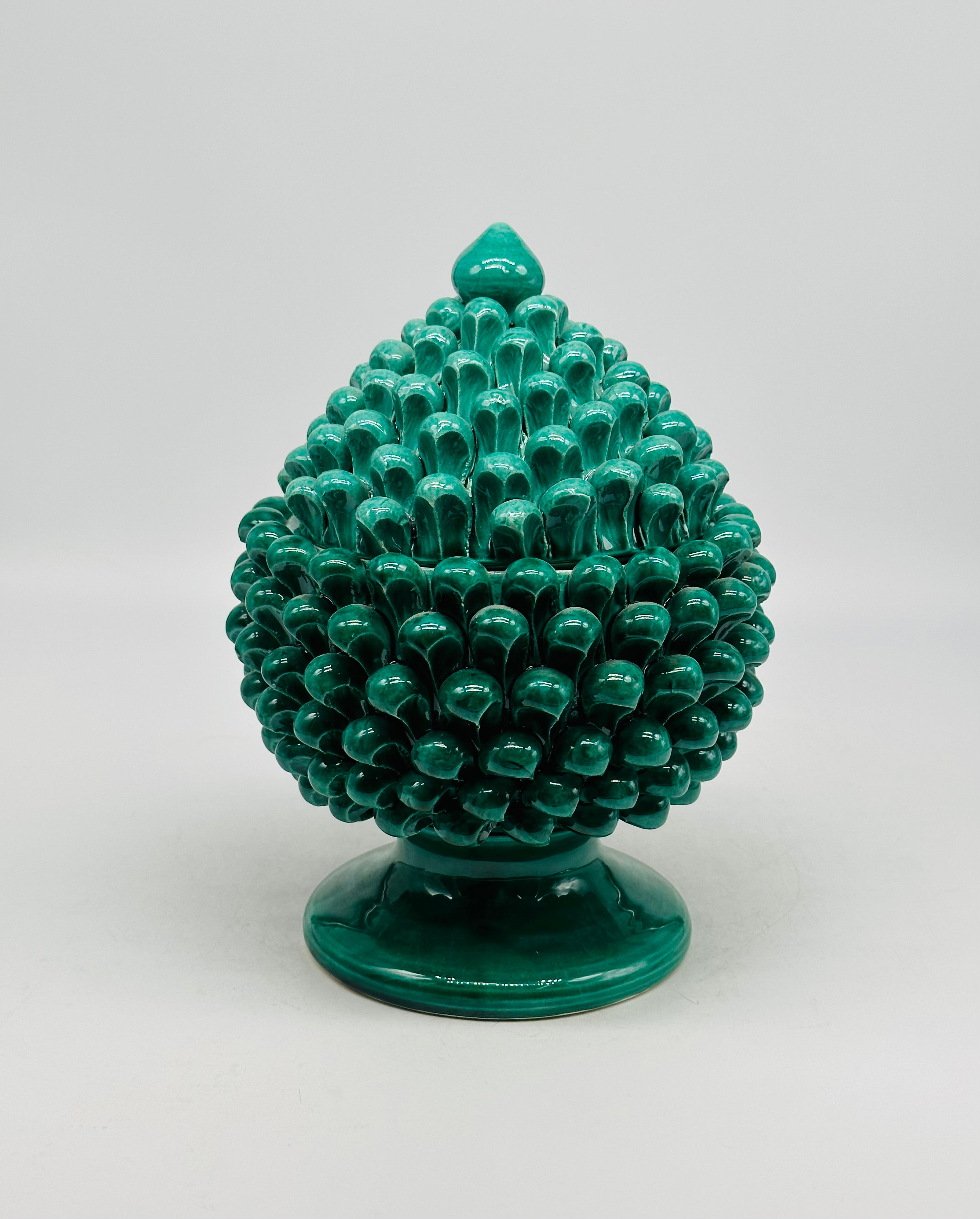 Barattolo Pigna con Coperchio H.23cm Ceramica Caltagirone Verde - OGGETTISTICA