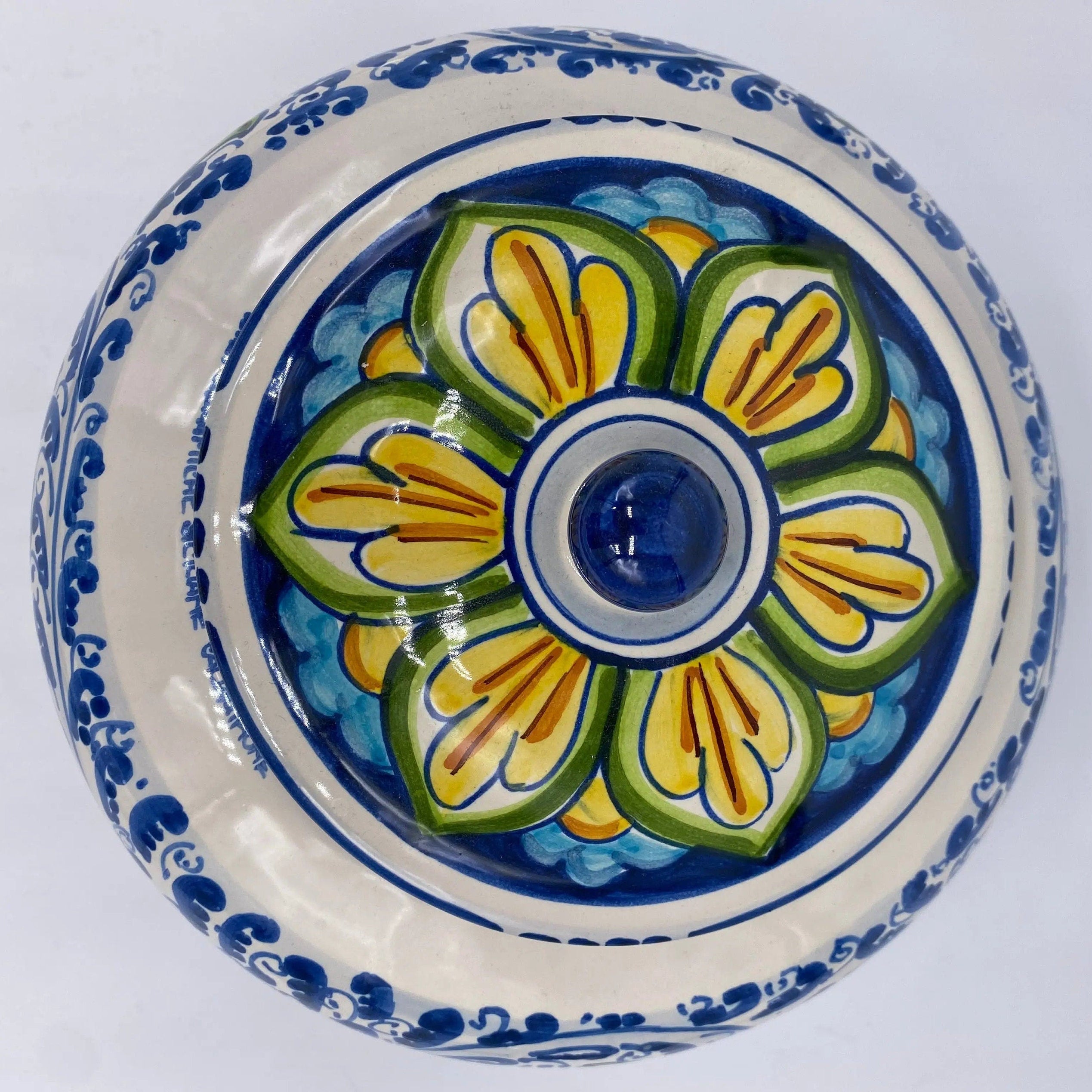 Biscottiera Decorata 600 Fiori Ceramica Caltagirone cm H.18 L.24 Artigianale DD CERAMICHE SICILIANE