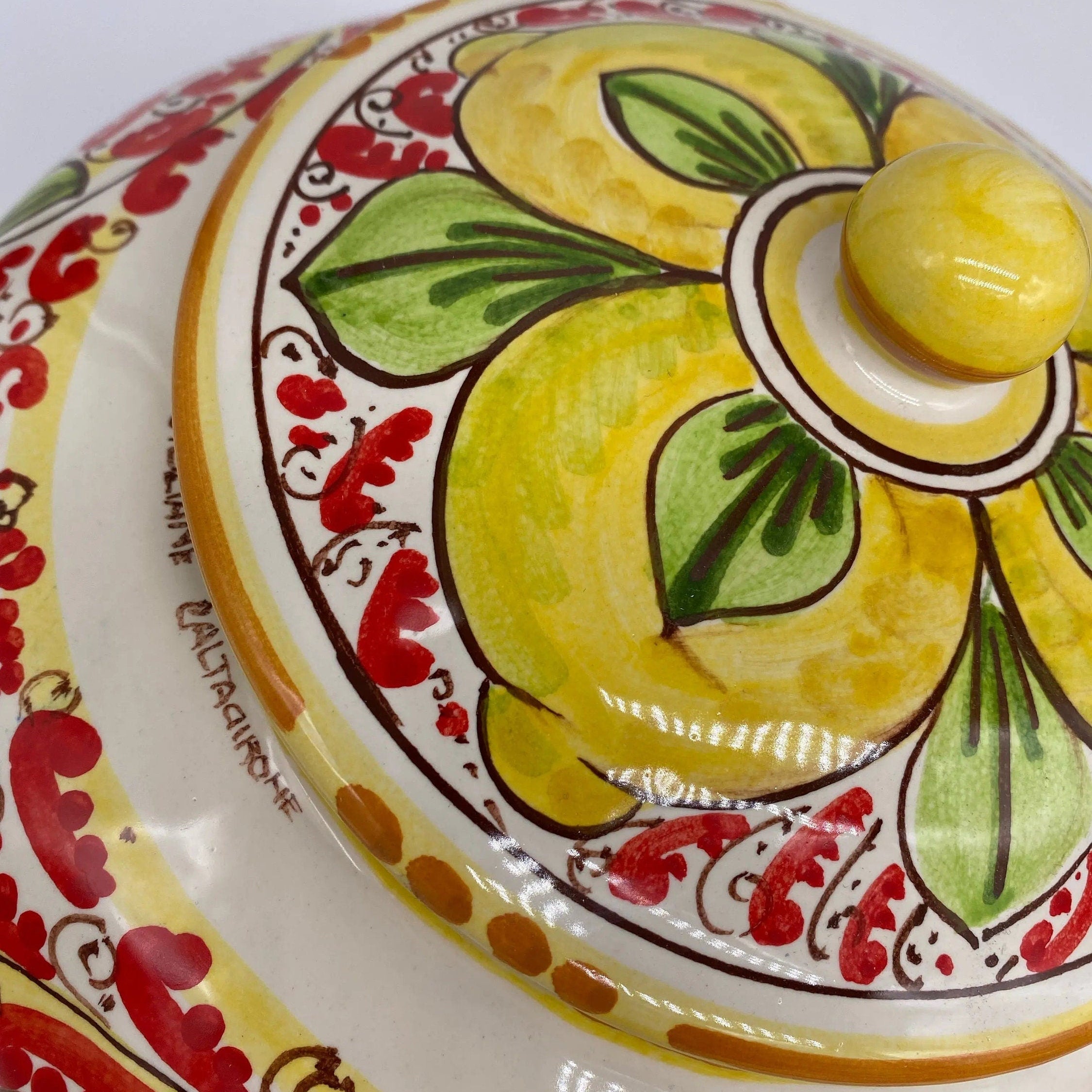 Biscottiera Decorata 600 Limoni Ceramica Caltagirone cm H.18 L.24 Artigianale DD CERAMICHE SICILIANE