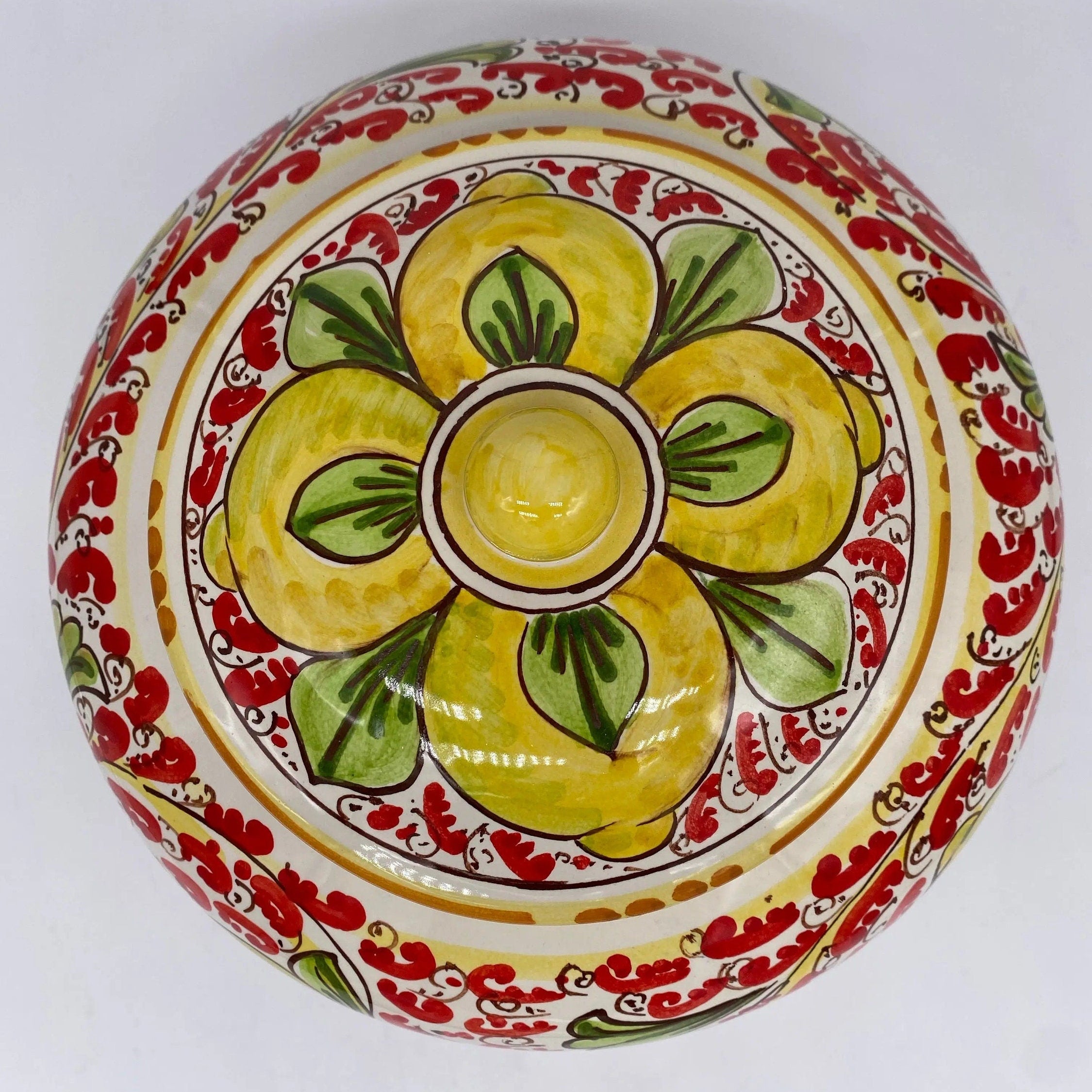 Biscottiera Decorata 600 Limoni Ceramica Caltagirone cm H.18 L.24 Artigianale DD CERAMICHE SICILIANE