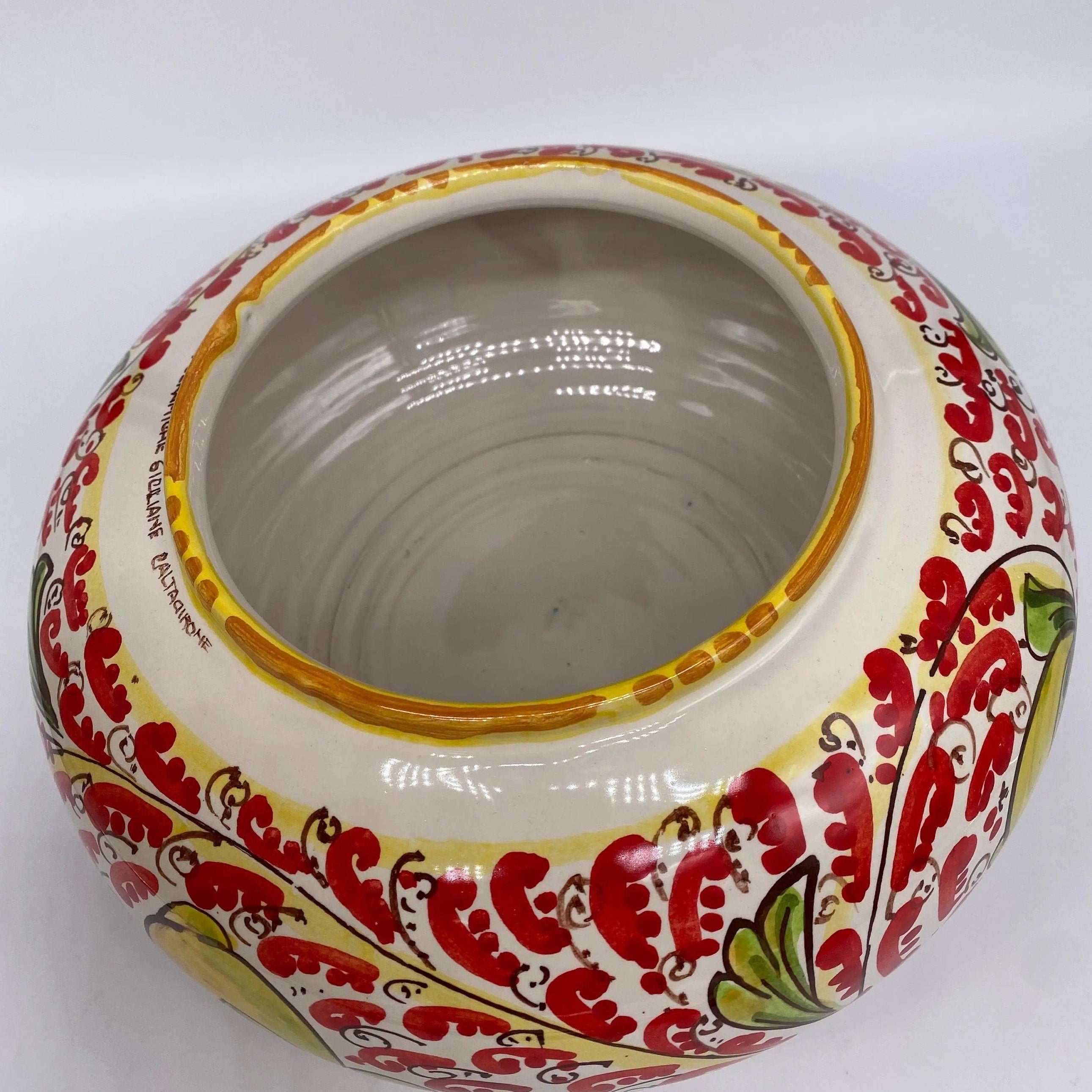 Biscottiera Decorata 600 Limoni Ceramica Caltagirone cm H.18 L.24 Artigianale DD CERAMICHE SICILIANE