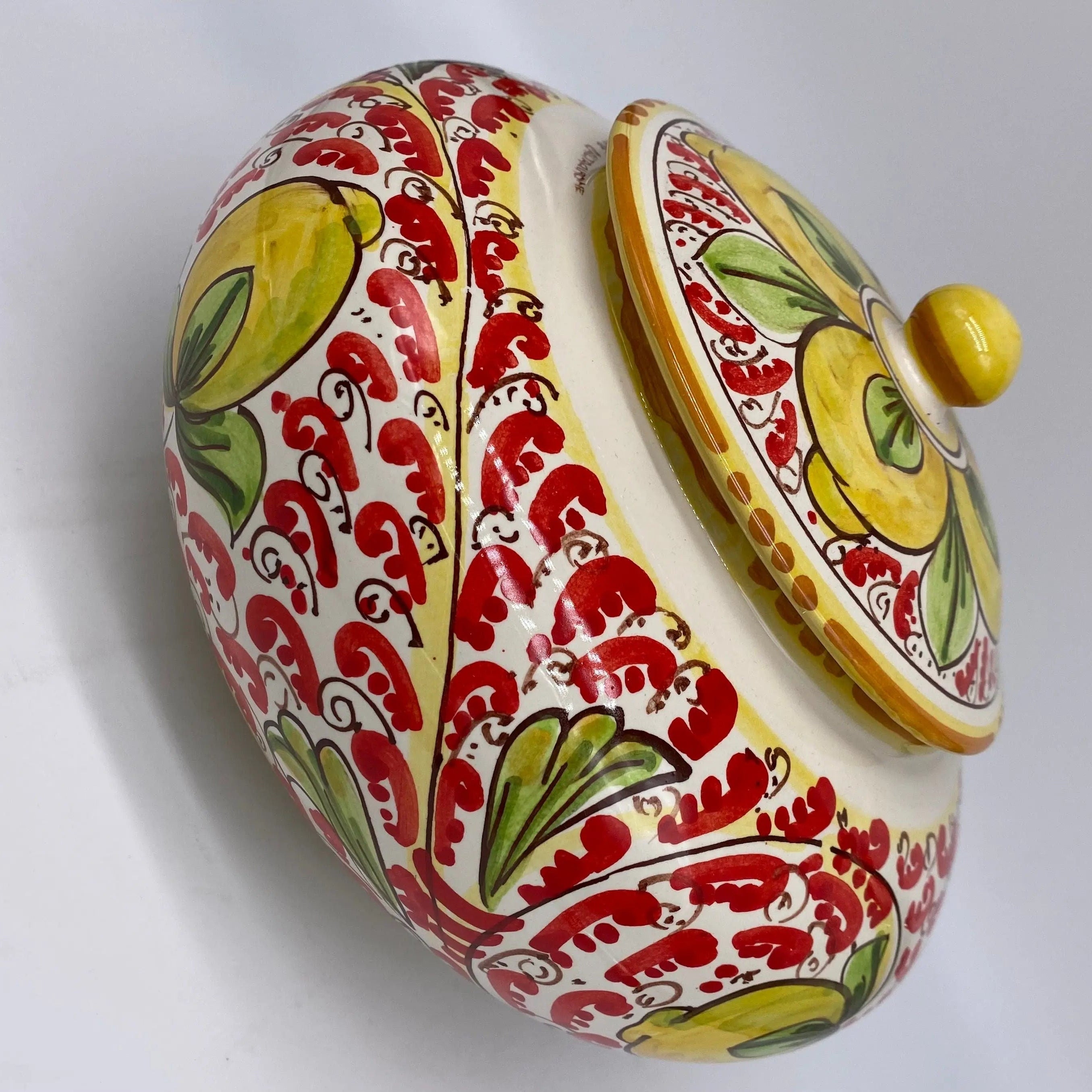 Biscottiera Decorata 600 Limoni Ceramica Caltagirone cm H.18 L.24 Artigianale DD CERAMICHE SICILIANE