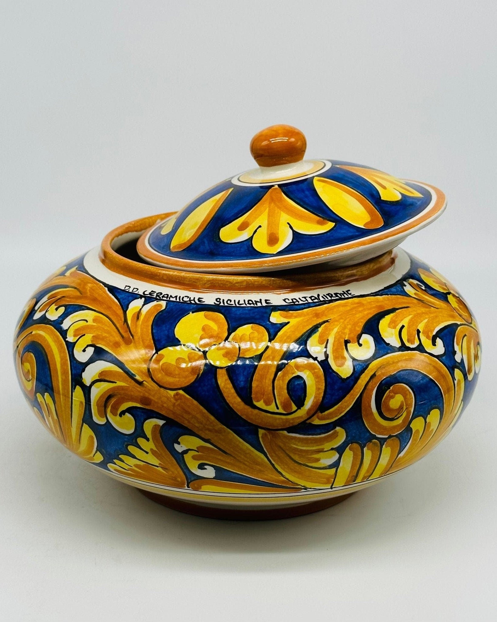 Biscottiera Decorata ‘700 Ceramica Caltagirone cm H.18 L.24 Artigianale - DD CERAMICHE SICILIANE