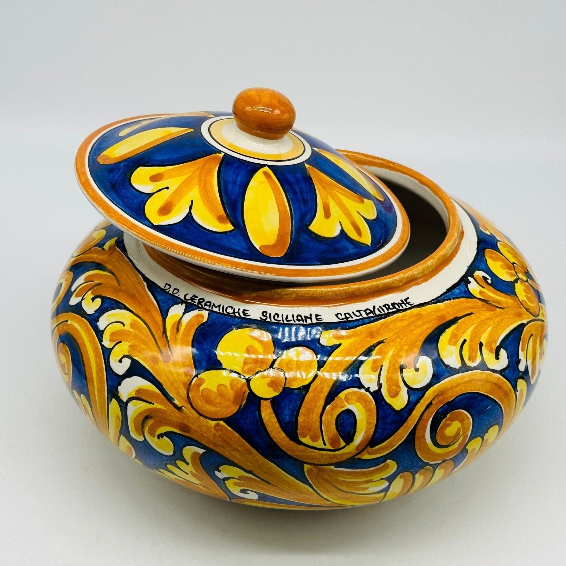 Biscottiera Decorata ‘700 Ceramica Caltagirone cm H.18 L.24 Artigianale - DD CERAMICHE SICILIANE