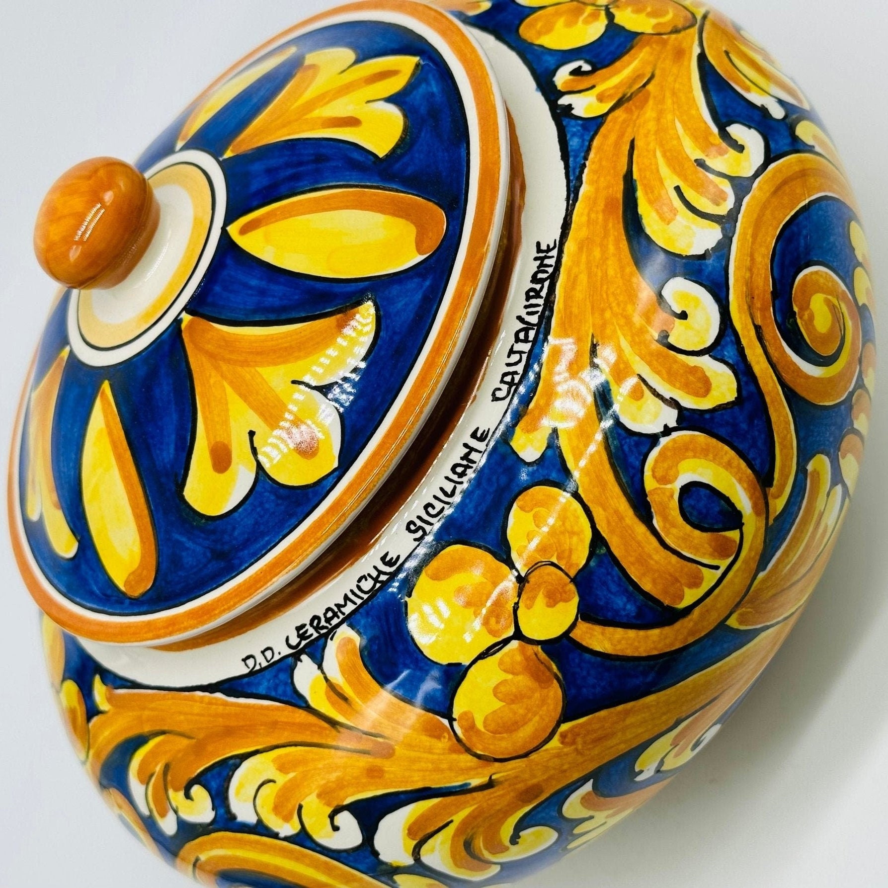 Biscottiera Decorata ‘700 Ceramica Caltagirone cm H.18 L.24 Artigianale - DD CERAMICHE SICILIANE