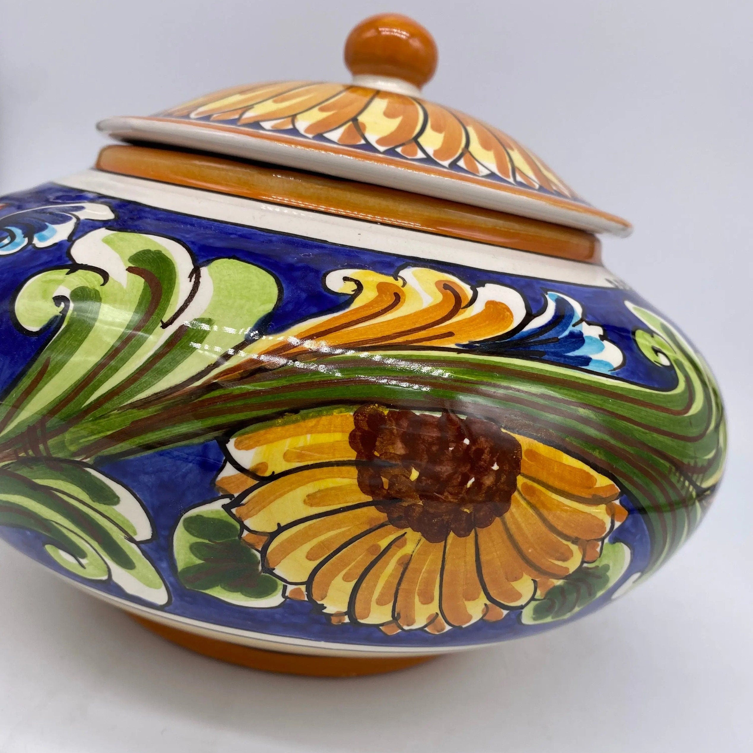 Biscottiera Decorata 700 Fiori Ceramica Caltagirone cm H.18 L.24 Artigianale DD CERAMICHE SICILIANE