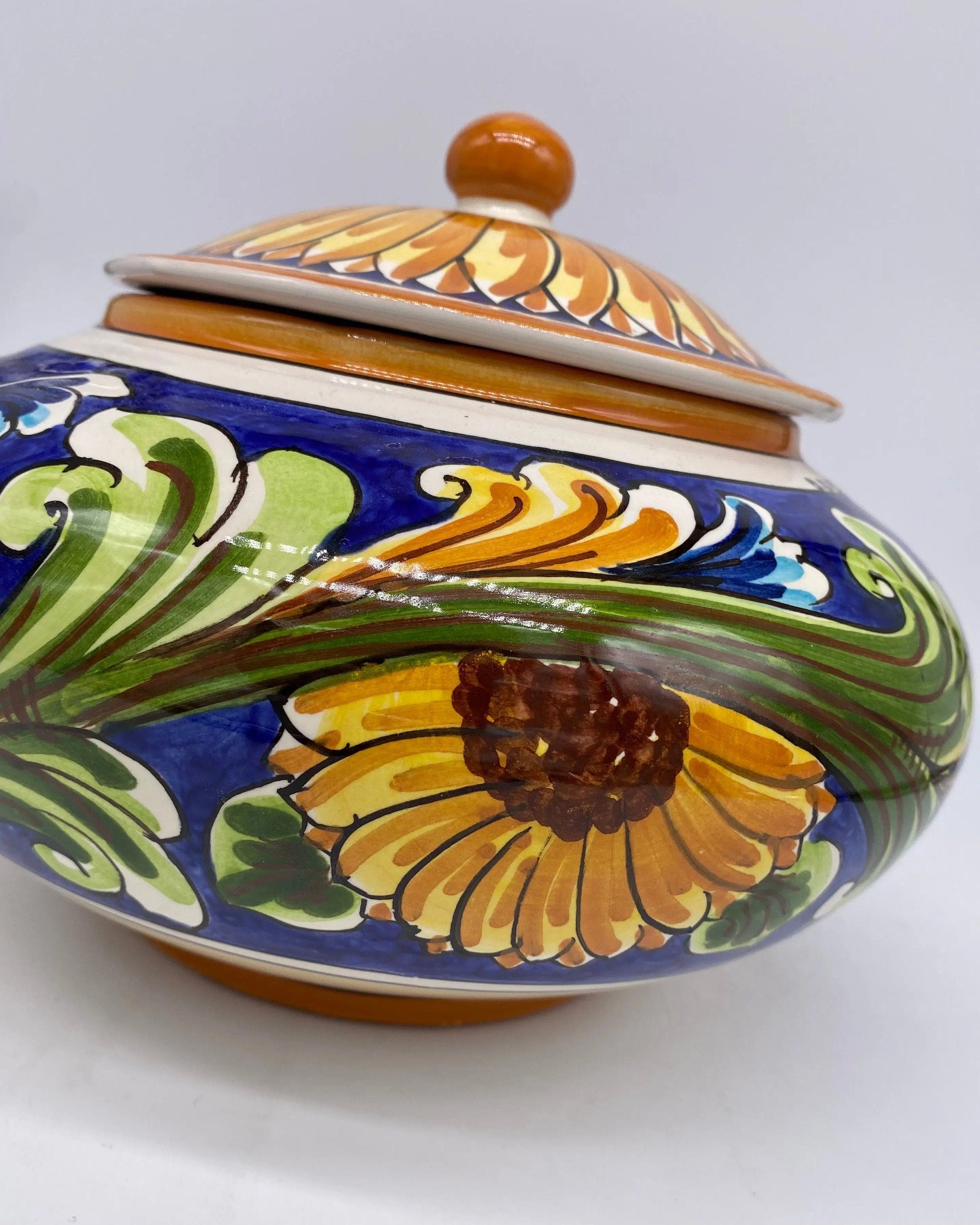 Biscottiera Decorata 700 Fiori Ceramica Caltagirone cm H.18 L.24 Artigianale DD CERAMICHE SICILIANE