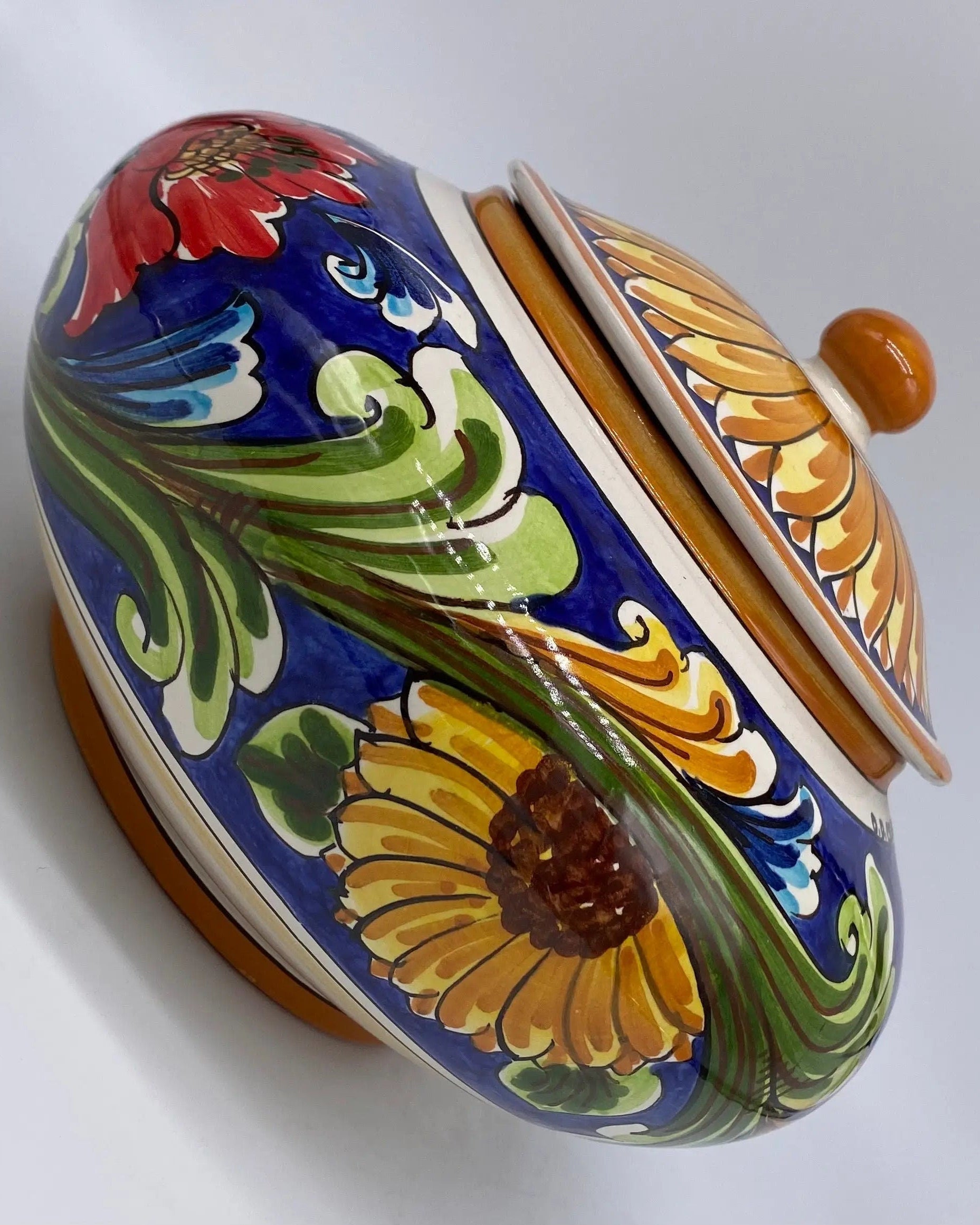 Biscottiera Decorata 700 Fiori Ceramica Caltagirone cm H.18 L.24 Artigianale DD CERAMICHE SICILIANE