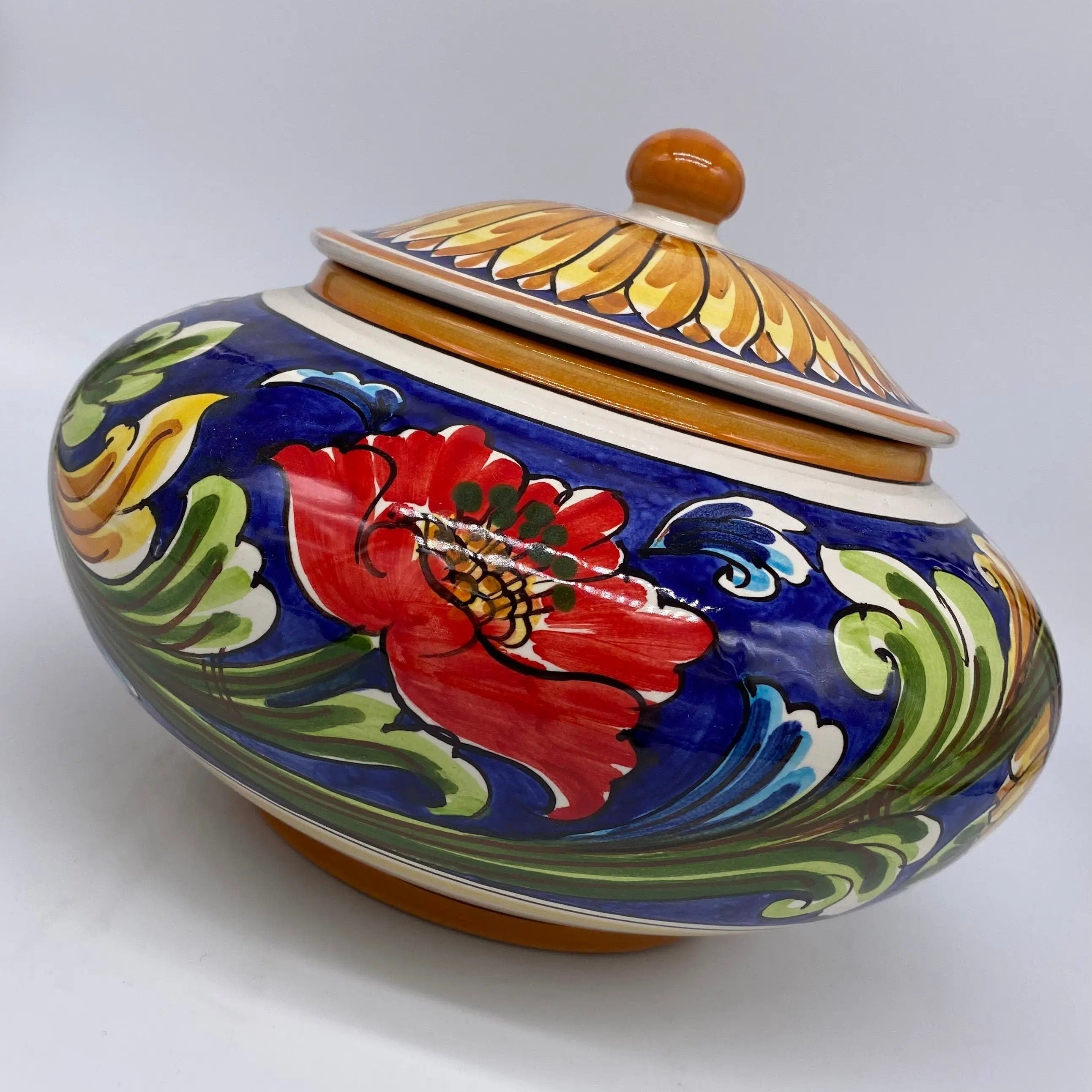 Biscottiera Decorata 700 Fiori Ceramica Caltagirone cm H.18 L.24 Artigianale DD CERAMICHE SICILIANE