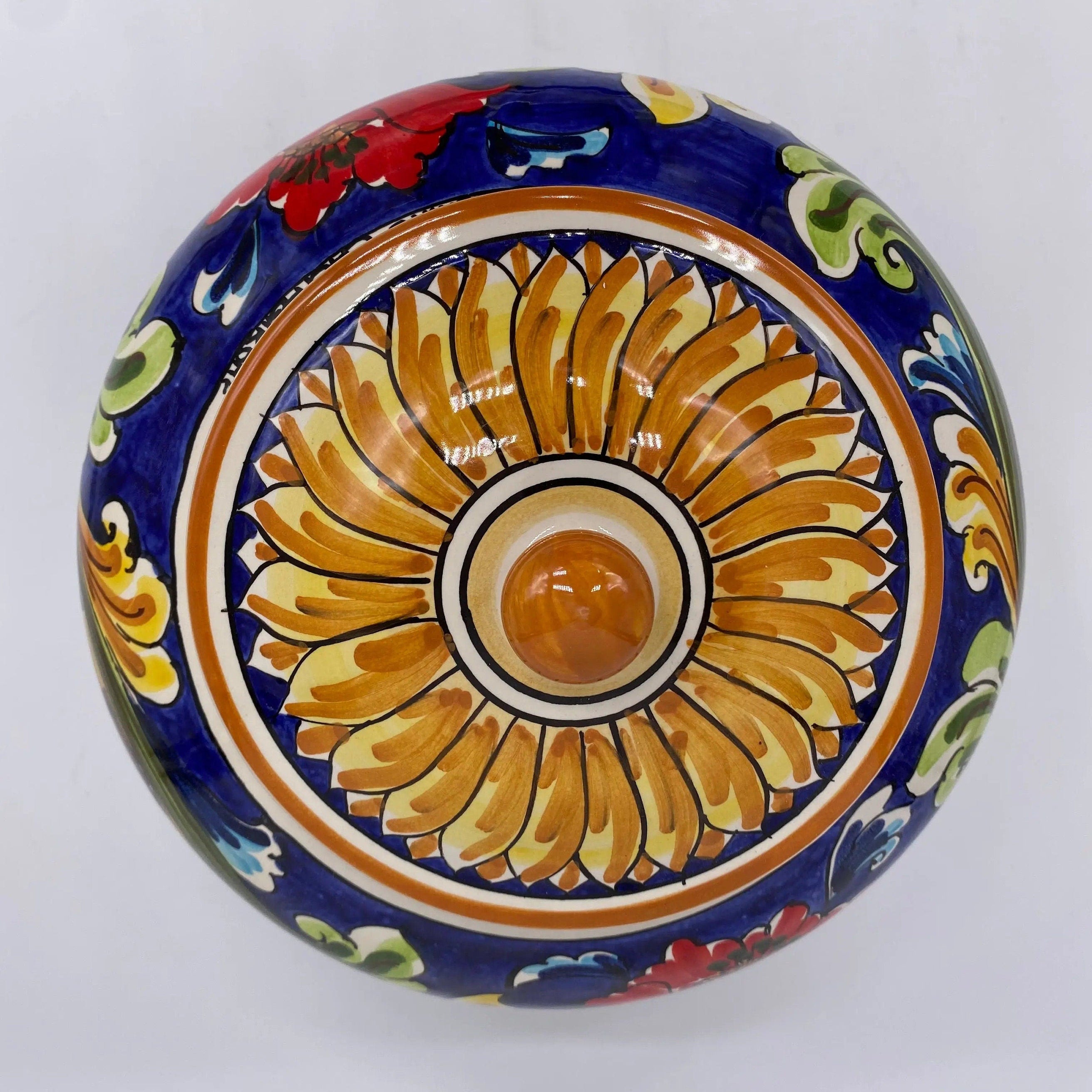 Biscottiera Decorata 700 Fiori Ceramica Caltagirone cm H.18 L.24 Artigianale DD CERAMICHE SICILIANE