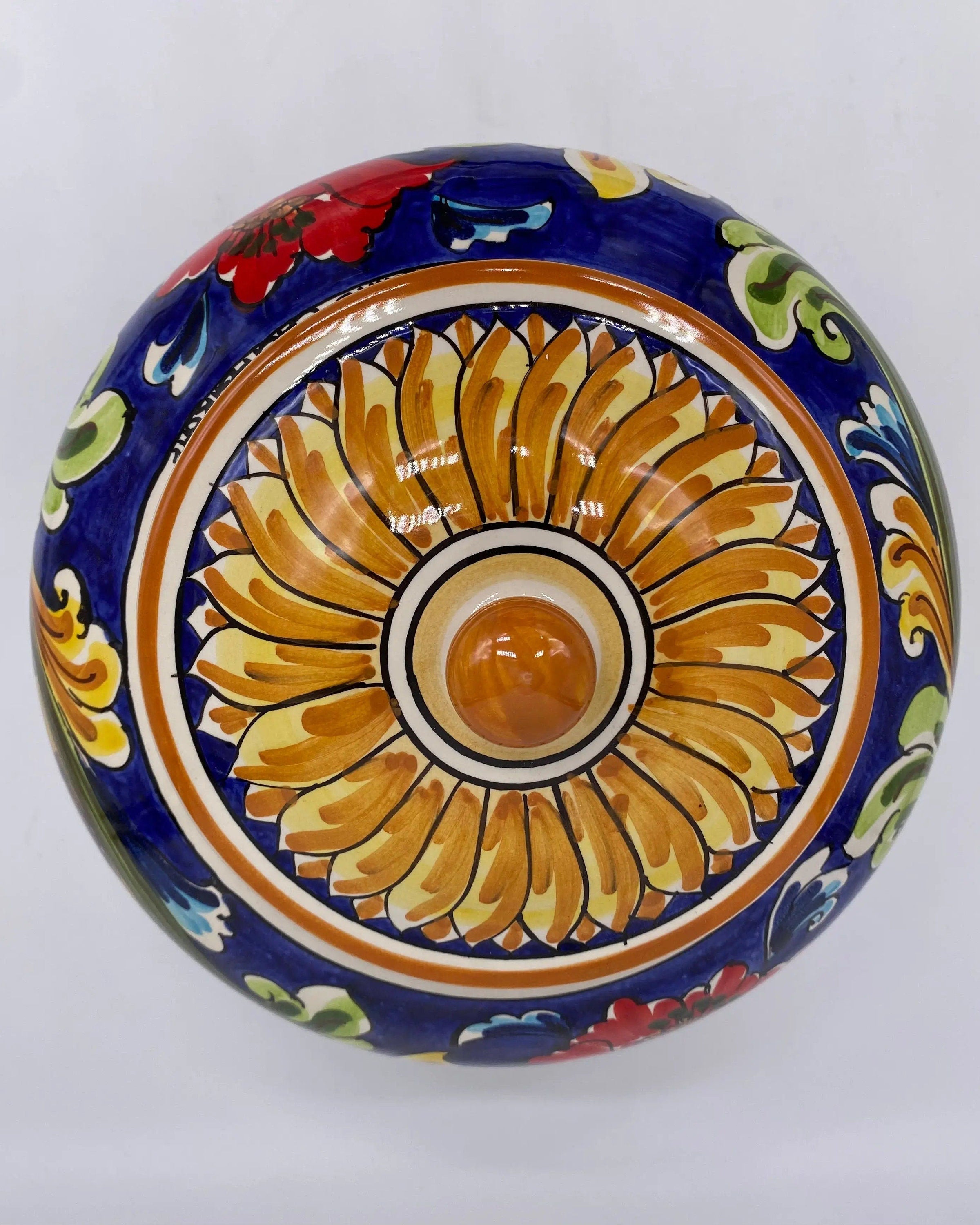 Biscottiera Decorata 700 Fiori Ceramica Caltagirone cm H.18 L.24 Artigianale DD CERAMICHE SICILIANE