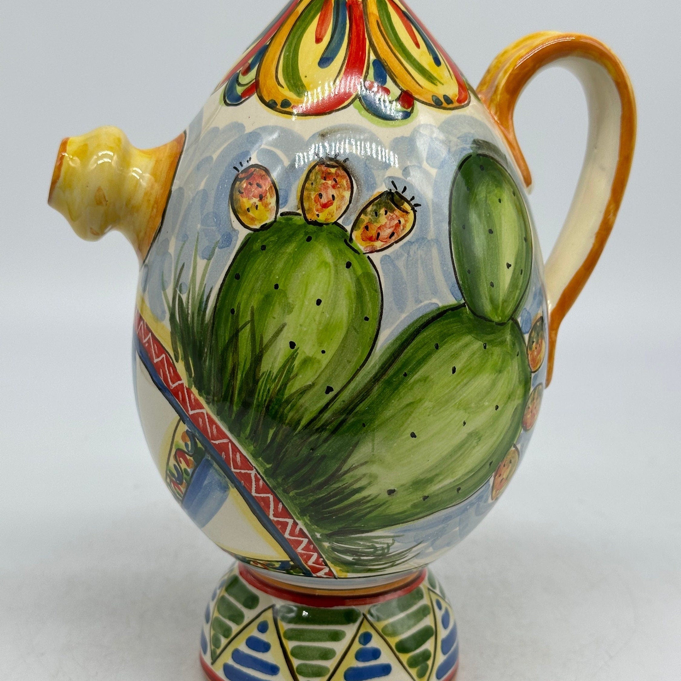 Brocca Tipica "Bummulu Malandrino" 0,5 Litri interamente fatto a mano Ceramica Caltagirone Decoro N.2