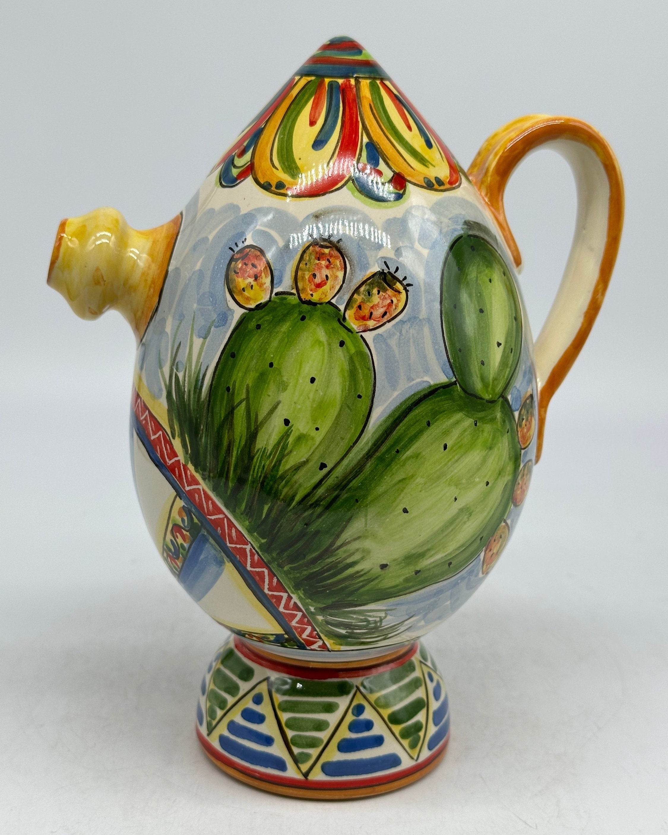 Brocca Tipica "Bummulu Malandrino" 0,5 Litri interamente fatto a mano Ceramica Caltagirone Decoro N.2