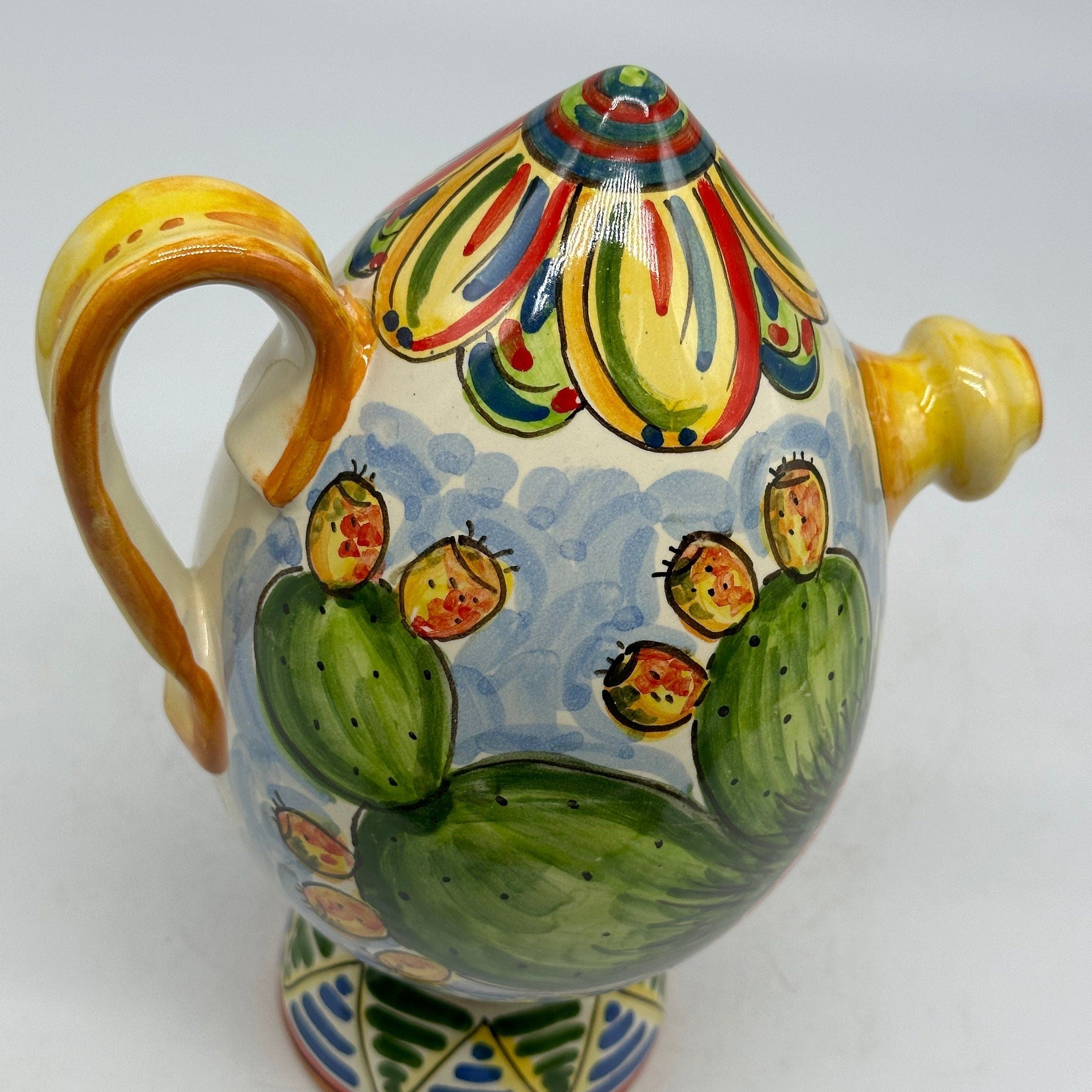 Brocca Tipica "Bummulu Malandrino" 0,5 Litri interamente fatto a mano Ceramica Caltagirone Decoro N.2