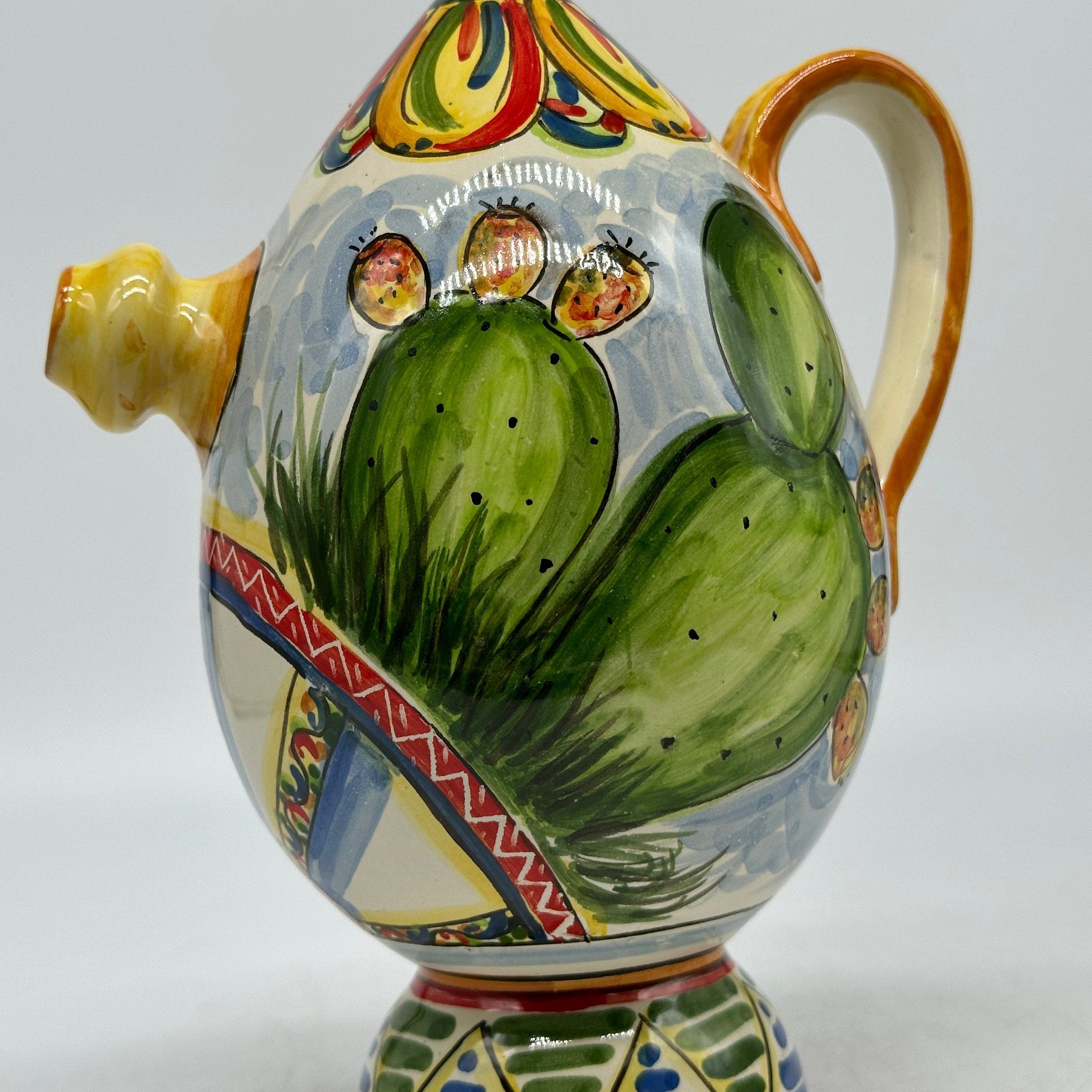 Brocca Tipica "Bummulu Malandrino" 0,5 Litri interamente fatto a mano Ceramica Caltagirone Decoro N.2