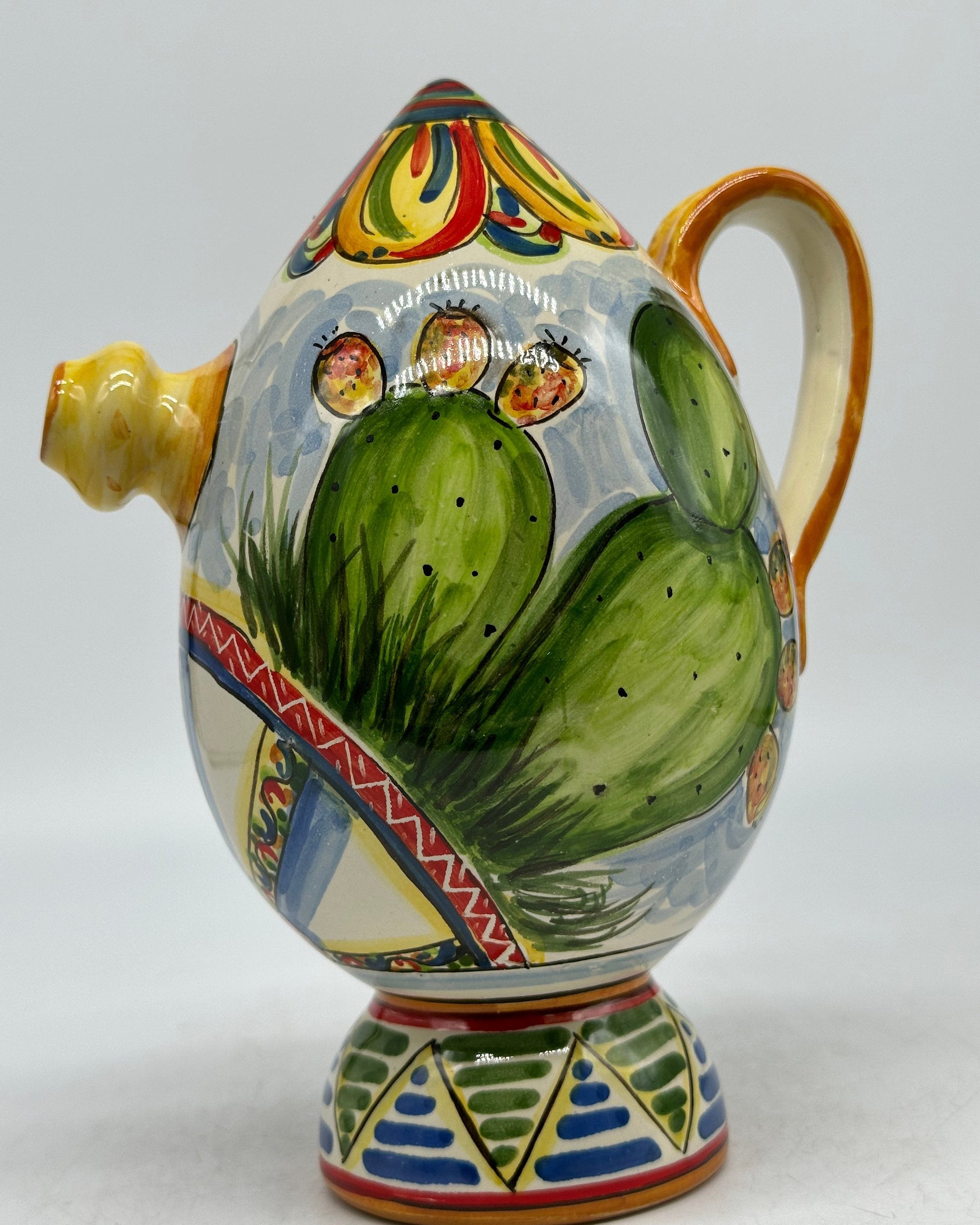 Brocca Tipica "Bummulu Malandrino" 0,5 Litri interamente fatto a mano Ceramica Caltagirone Decoro N.2