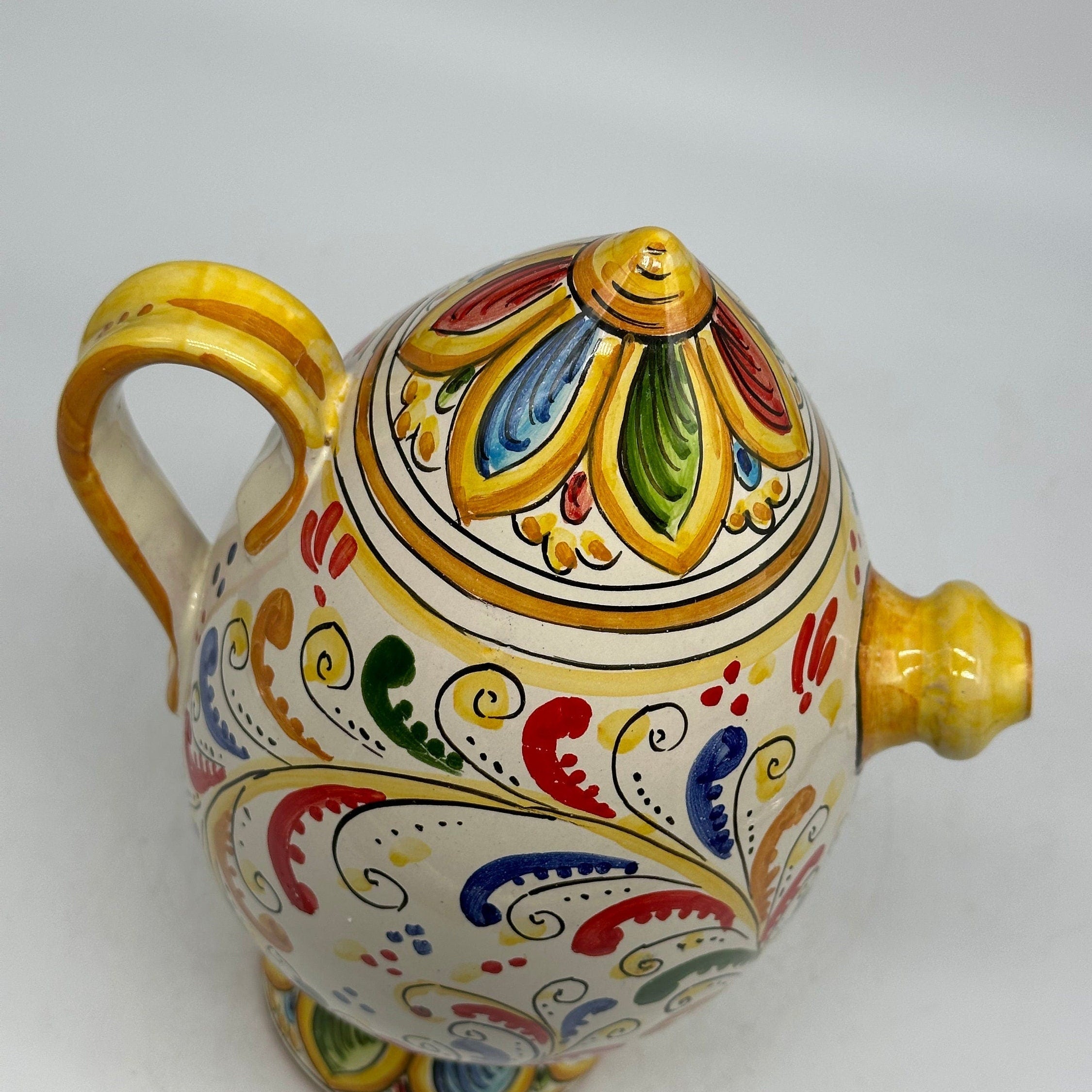 Brocca Tipica "Bummulu Malandrino" 1 Litro interamente fatto a mano Ceramica Caltagirone Decoro N.4