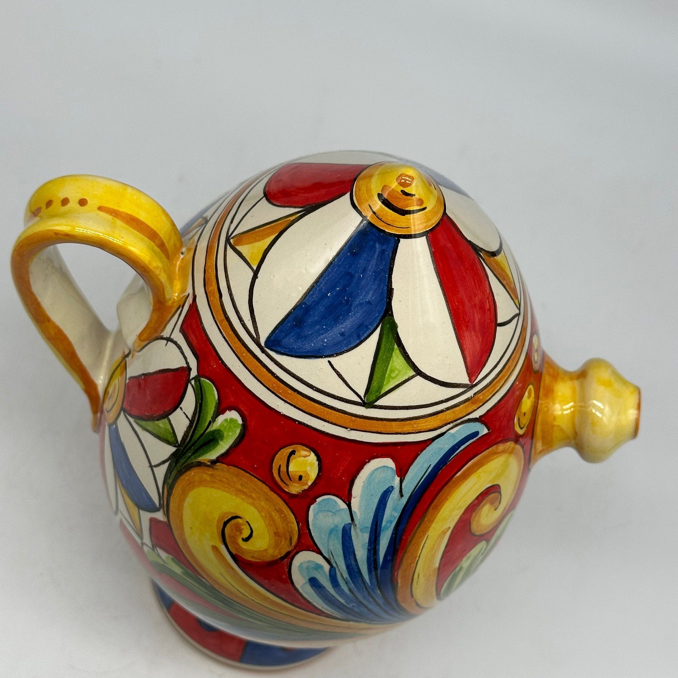 Brocca Tipica "Bummulu Malandrino" 1 Litro interamente fatto a mano Ceramica Caltagirone Decoro N.5