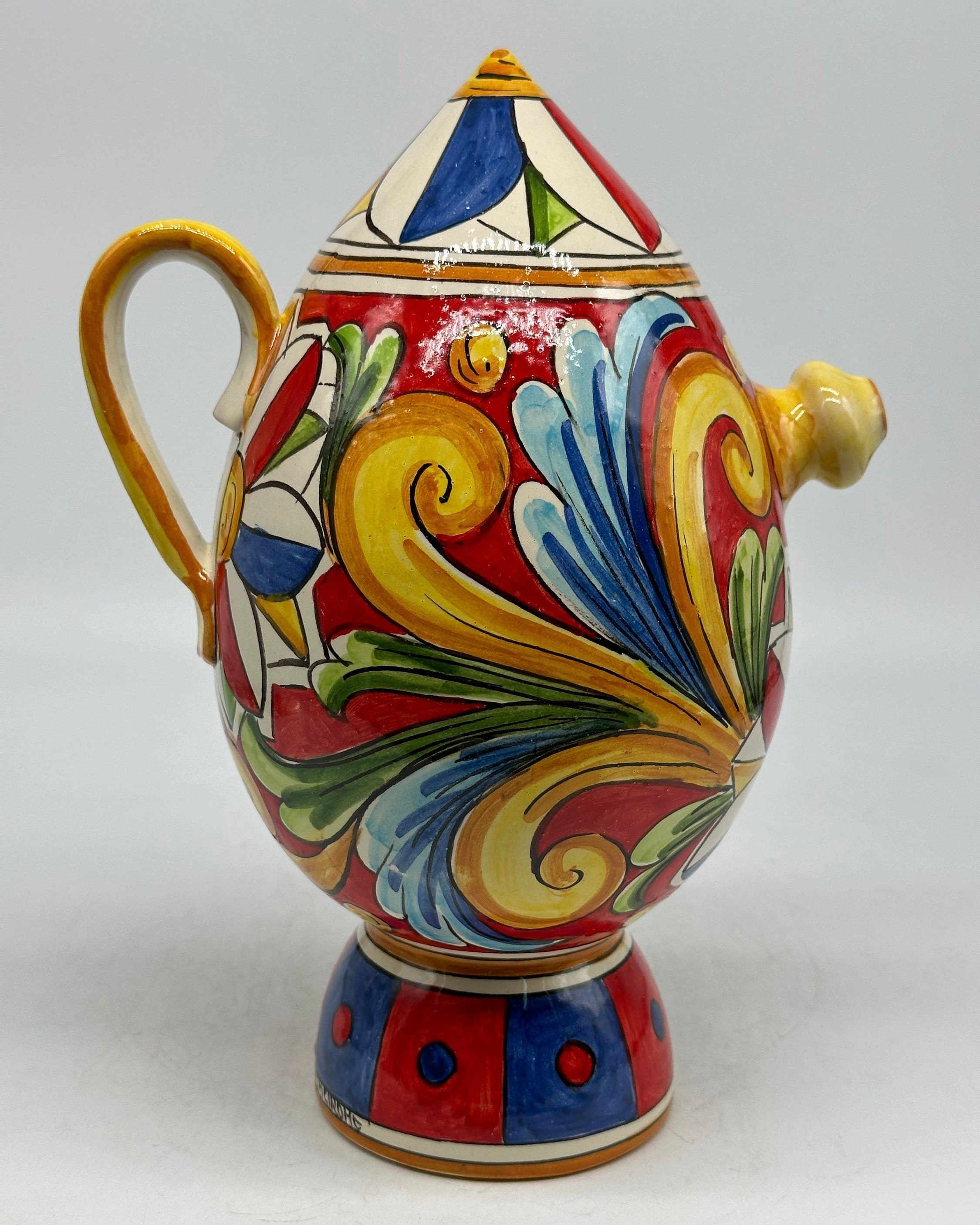 Brocca Tipica "Bummulu Malandrino" 1 Litro interamente fatto a mano Ceramica Caltagirone Decoro N.5