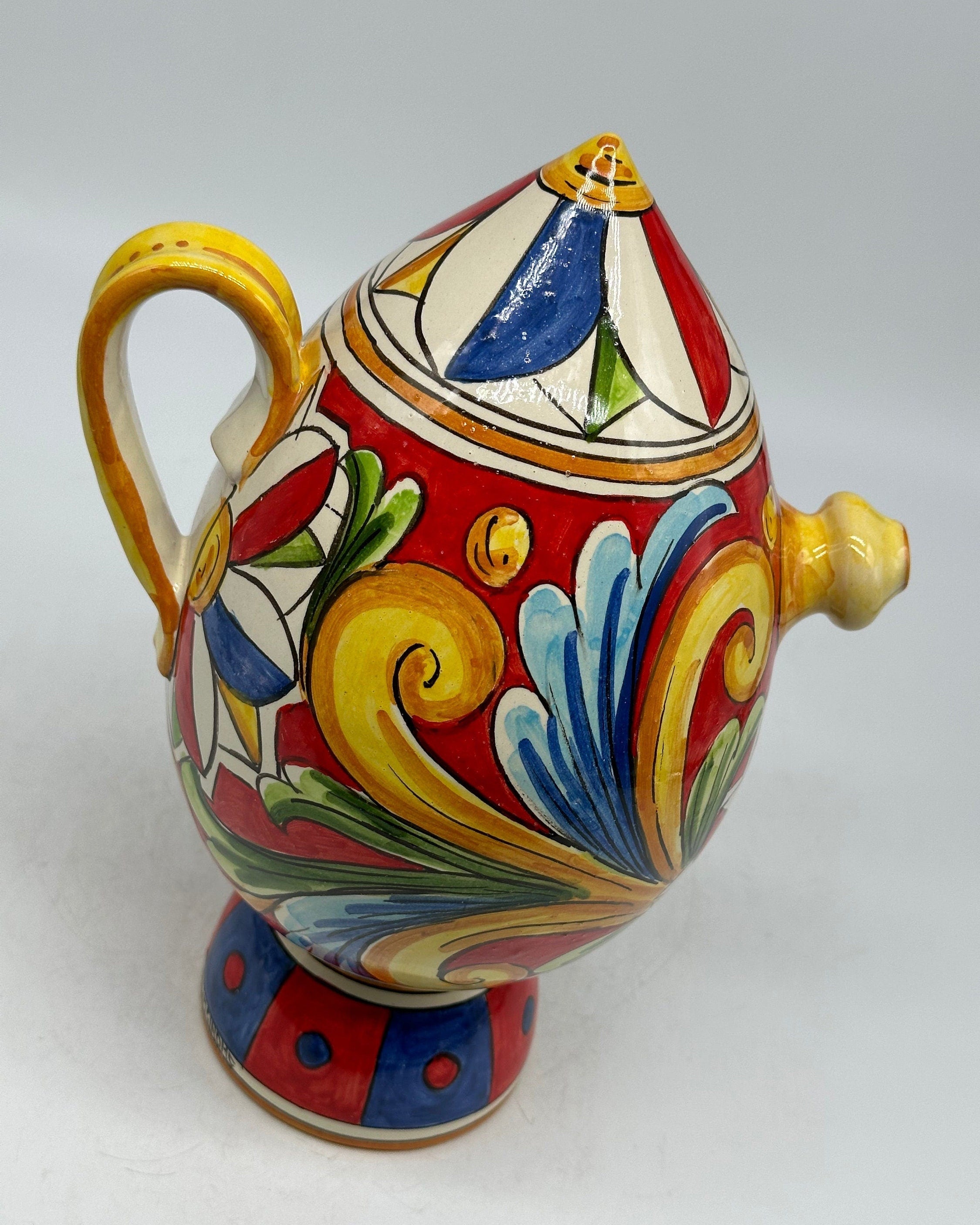 Brocca Tipica "Bummulu Malandrino" 1 Litro interamente fatto a mano Ceramica Caltagirone Decoro N.5