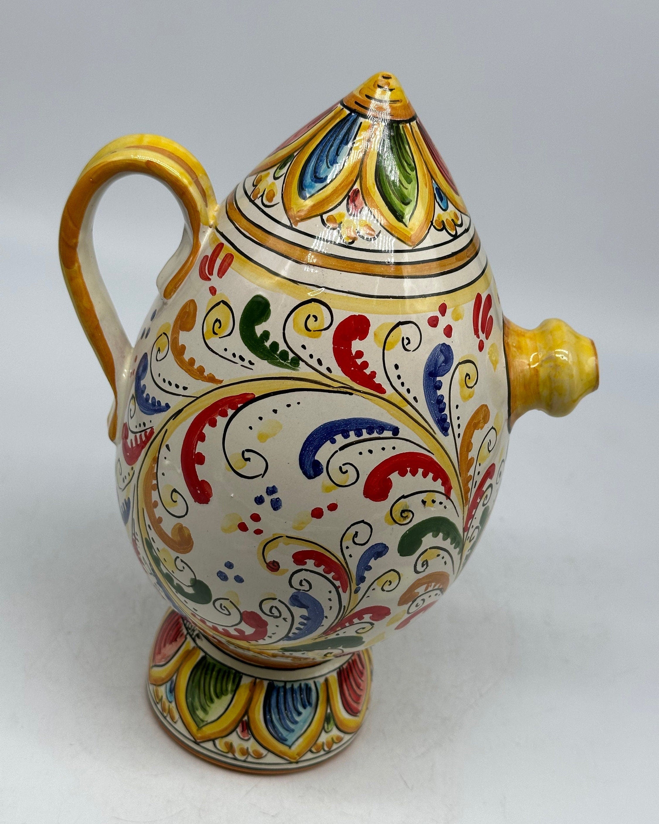 Brocca Tipica "Bummulu Malandrino" 1 Litro interamente fatto a mano Ceramica Caltagirone Decoro N.4