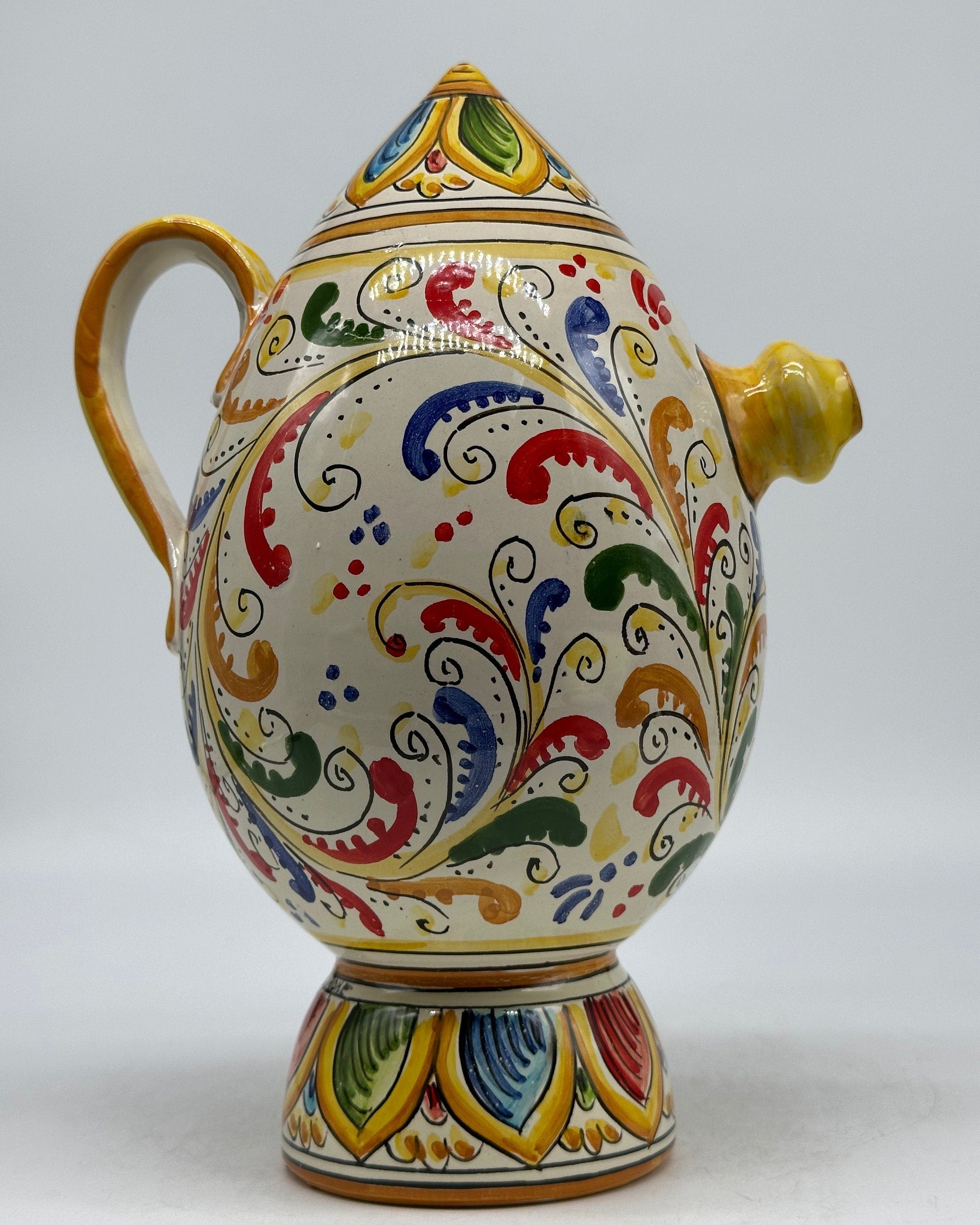 Brocca Tipica "Bummulu Malandrino" 1 Litro interamente fatto a mano Ceramica Caltagirone Decoro N.4