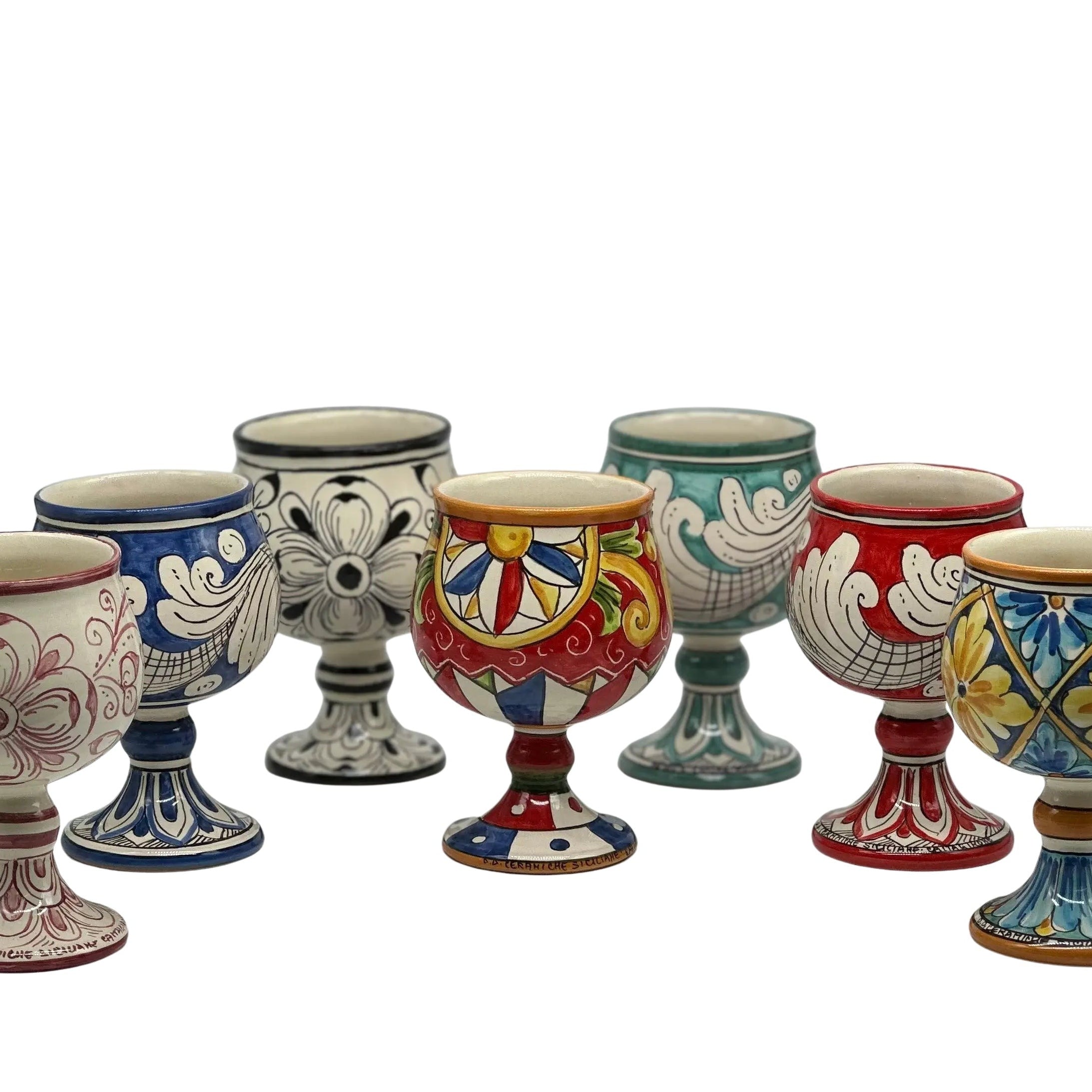 Calice Ceramica Caltagirone decorato a mano Soprammobile VARI COLORI DD CERAMICHE SICILIANE