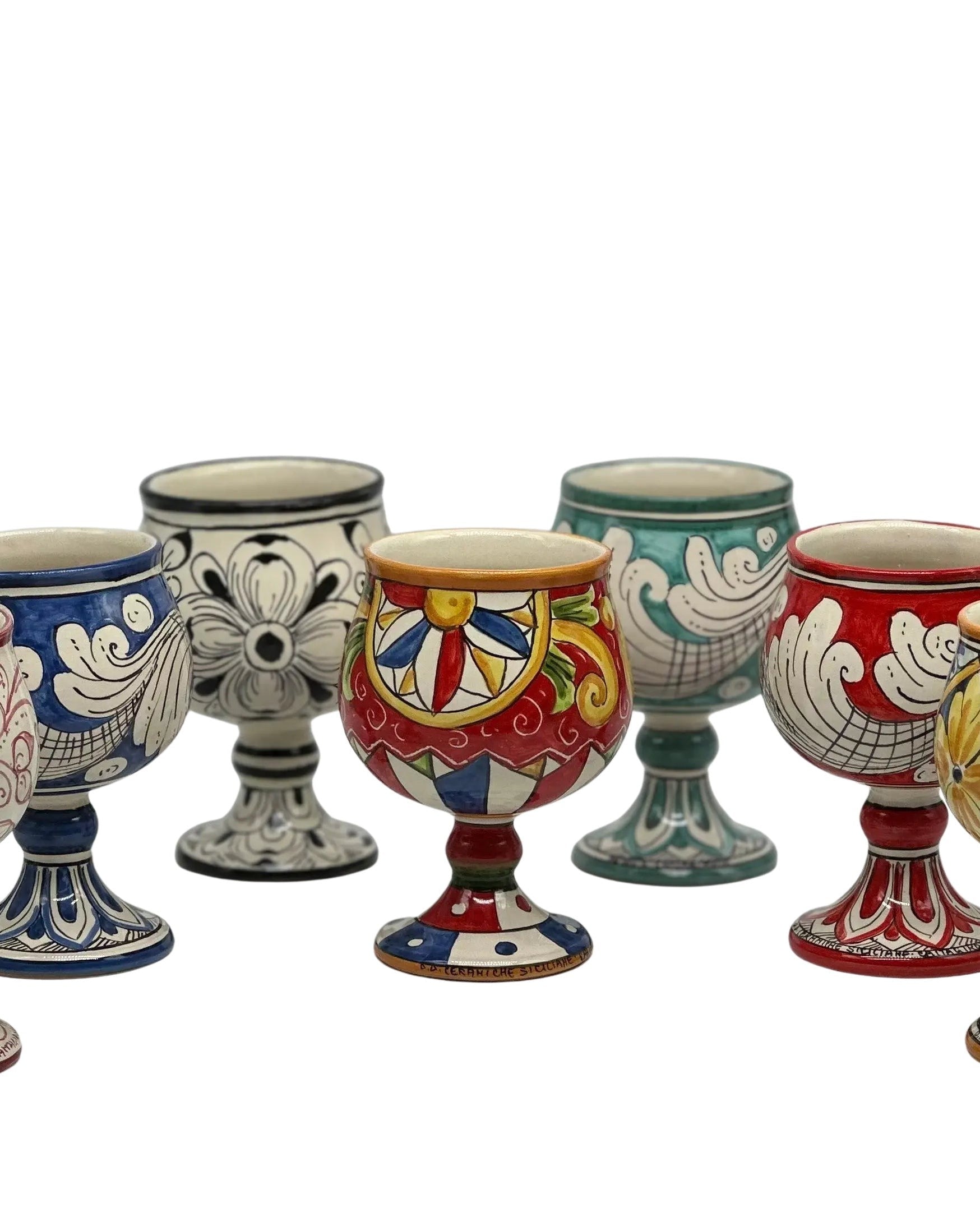 Calice Ceramica Caltagirone decorato a mano Soprammobile VARI COLORI DD CERAMICHE SICILIANE