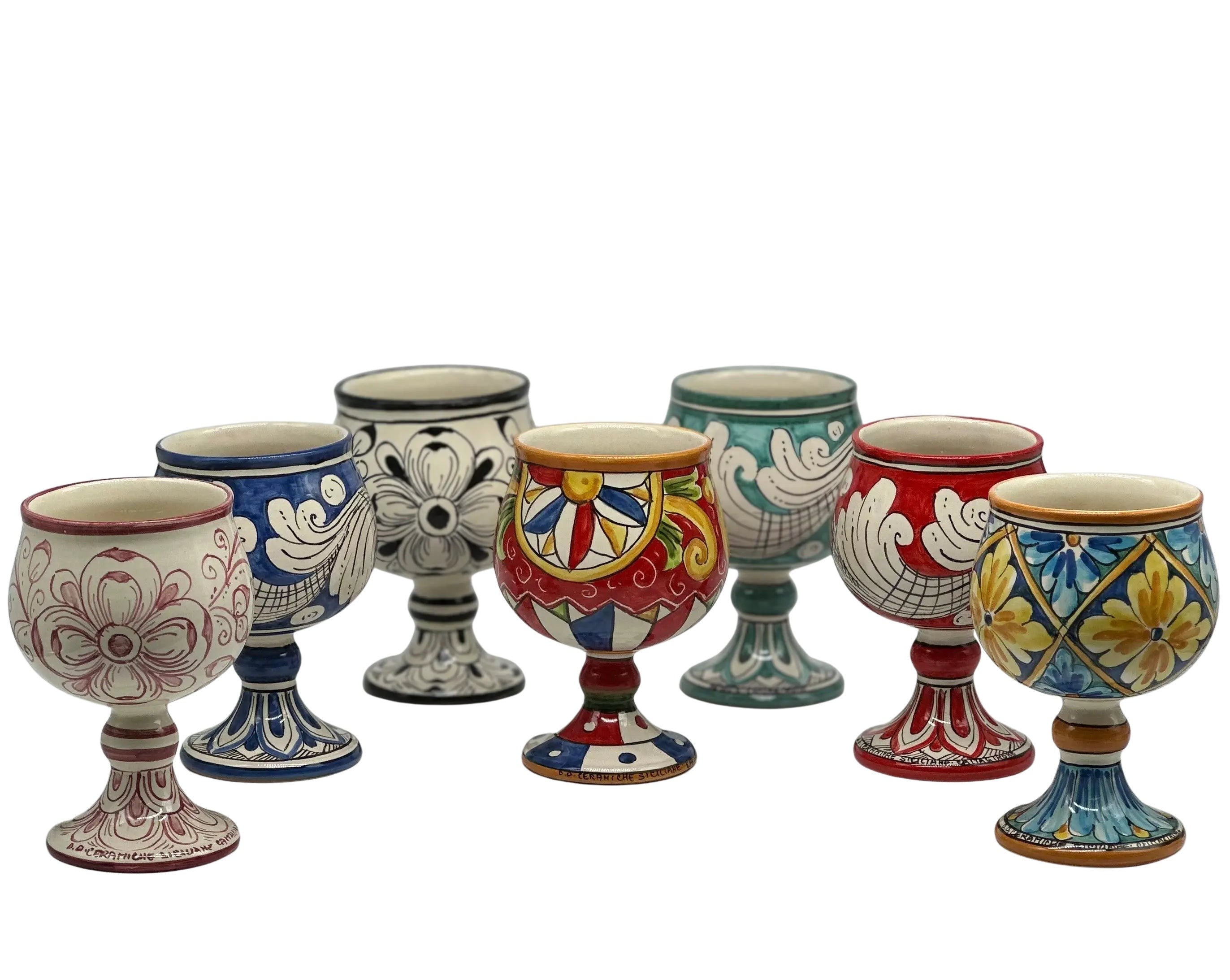 Calice Ceramica Caltagirone decorato a mano Soprammobile VARI COLORI DD CERAMICHE SICILIANE