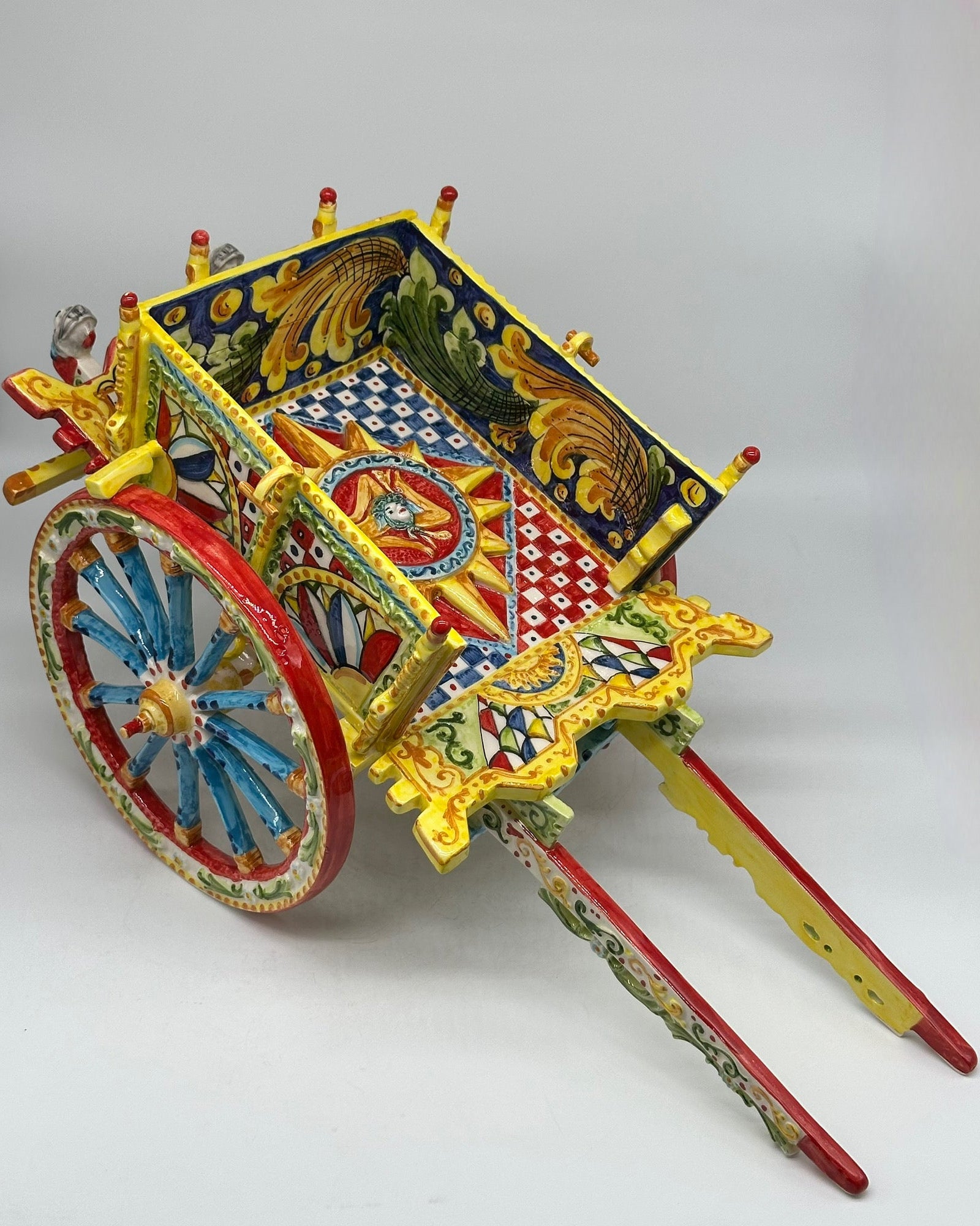 Carretto Siciliano Grande Ceramica Caltagirone 50cm Artigianale Decorato - OGGETTISTICA