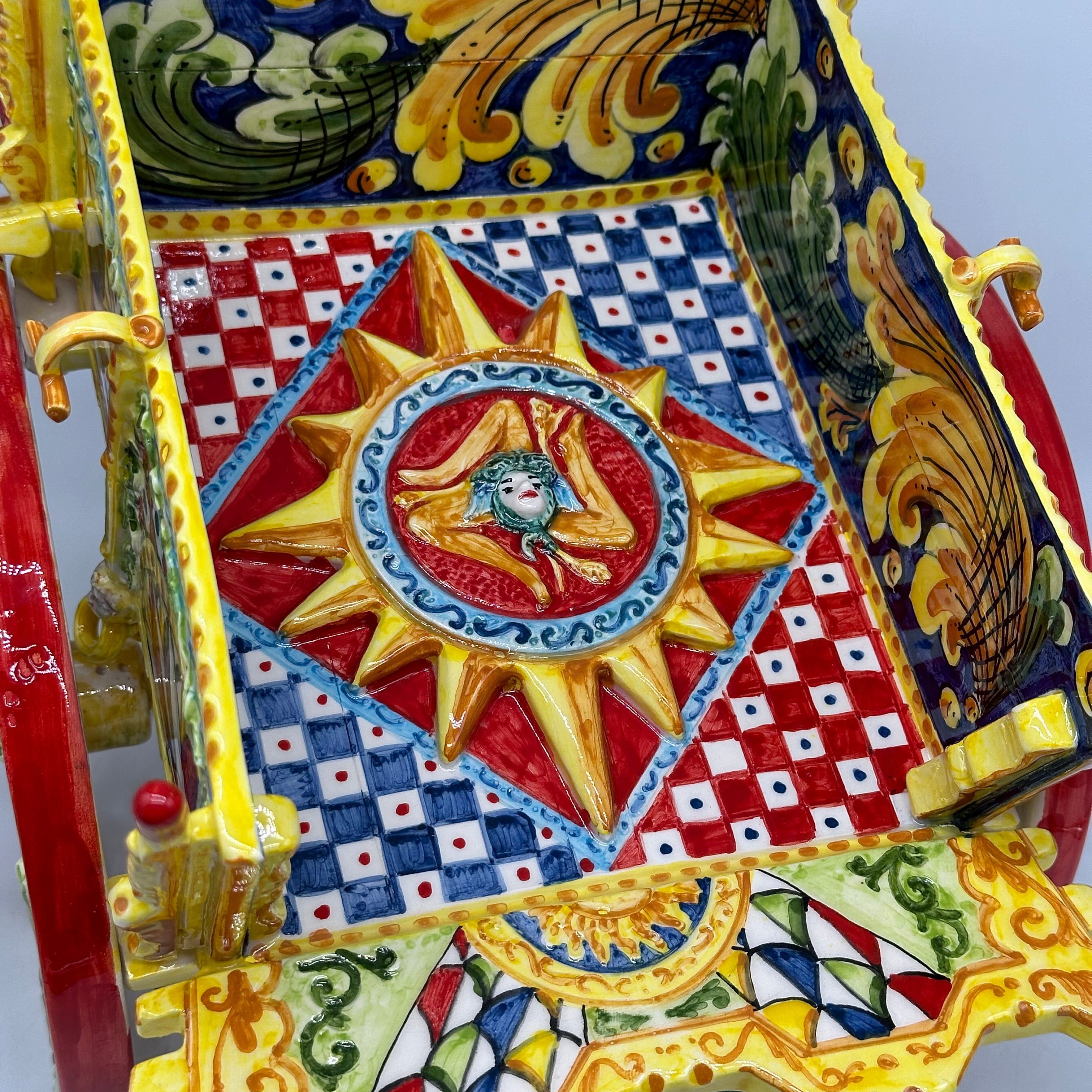 Carretto Siciliano Grande Ceramica Caltagirone 50cm Artigianale Decorato - OGGETTISTICA