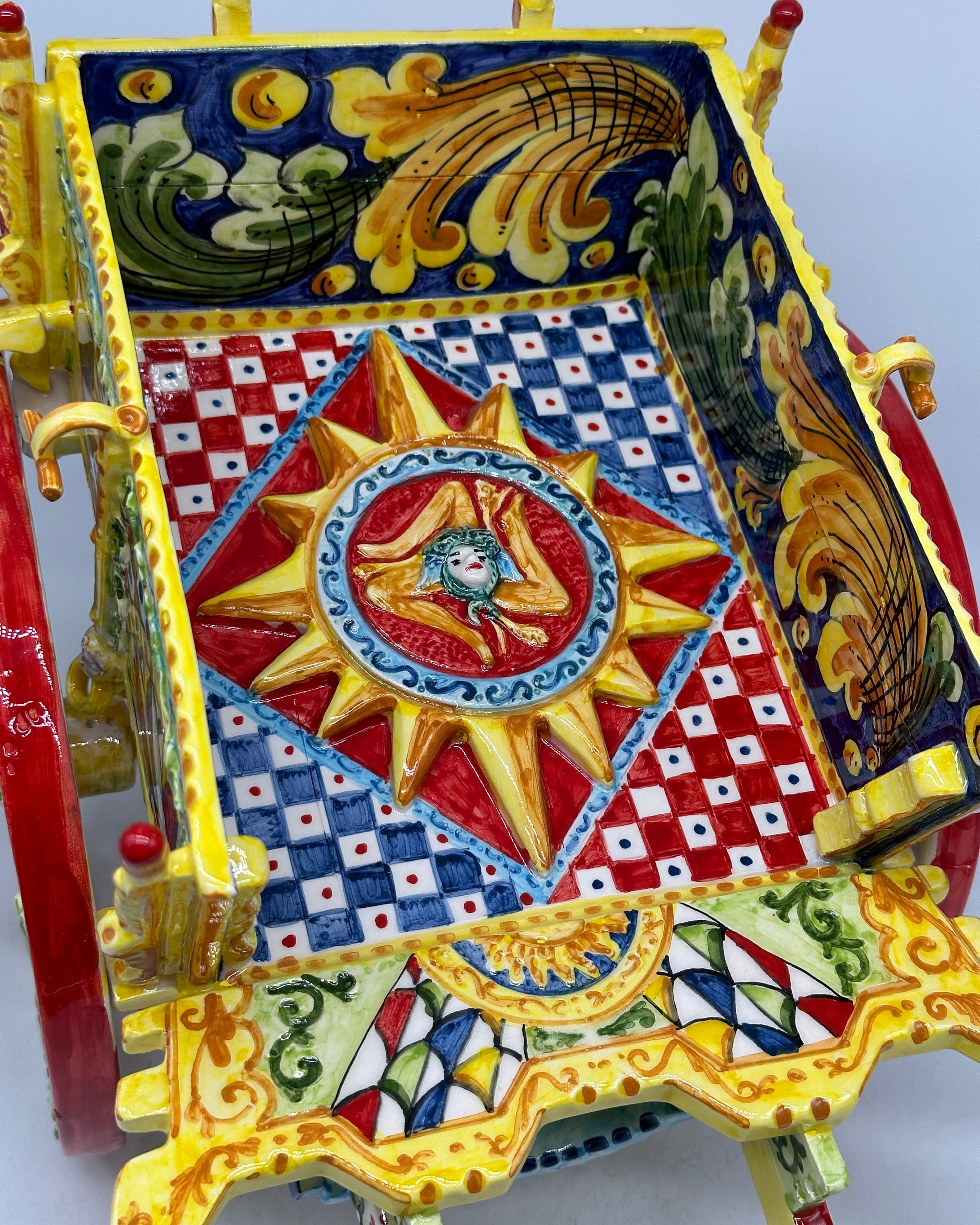 Carretto Siciliano Grande Ceramica Caltagirone 50cm Artigianale Decorato - OGGETTISTICA