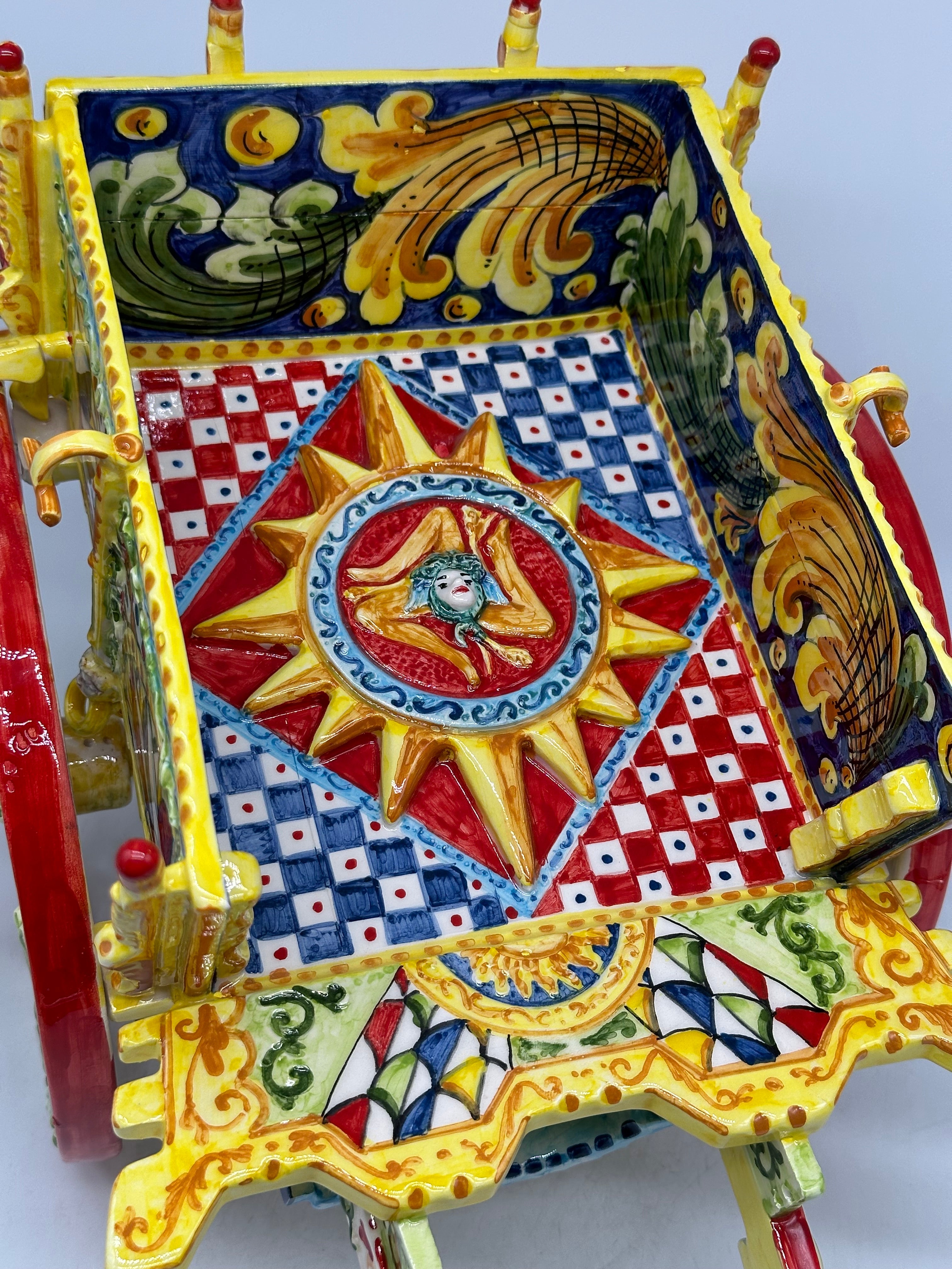 Carretto Siciliano Grande Ceramica Caltagirone 50cm Artigianale Decorato - OGGETTISTICA