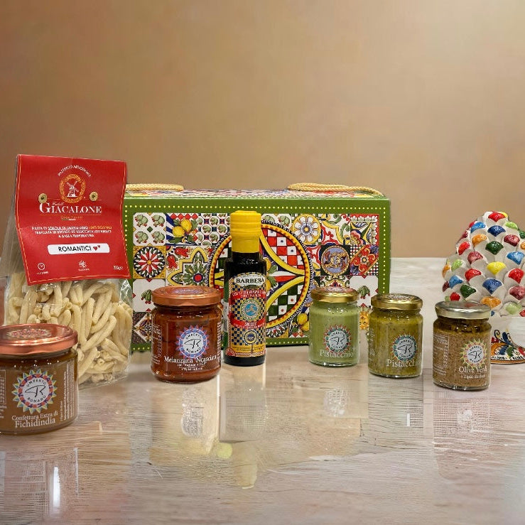 Cofanetto ’Sicily Box’ - Pigna Multicolor H.15cm + Prodotti Tipici Siciliani - BOX PRODOTTI TIPICI