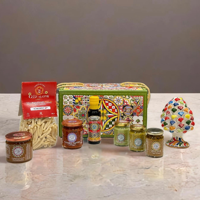 Cofanetto ’Sicily Box’ - Pigna Multicolor H.15cm + Prodotti Tipici Siciliani - BOX PRODOTTI TIPICI