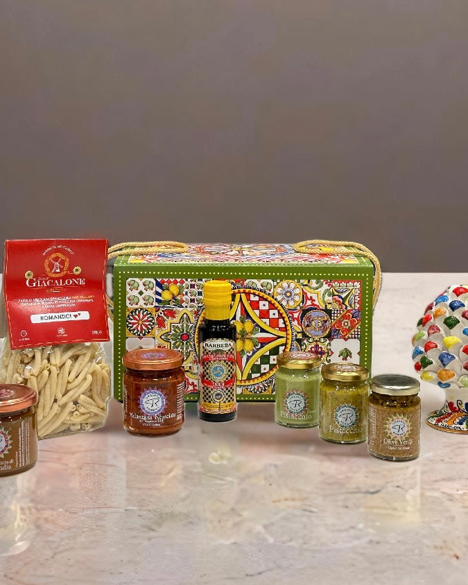 Cofanetto ’Sicily Box’ - Pigna Multicolor H.15cm + Prodotti Tipici Siciliani - BOX PRODOTTI TIPICI