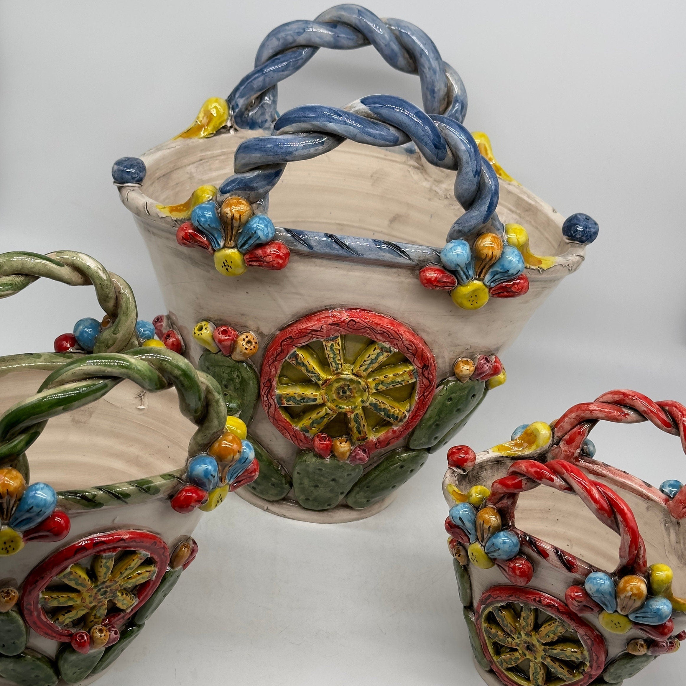Coffa Siciliana Ceramica Caltagirone Artigianale Centrotavola Soprammobile Portaoggetti
