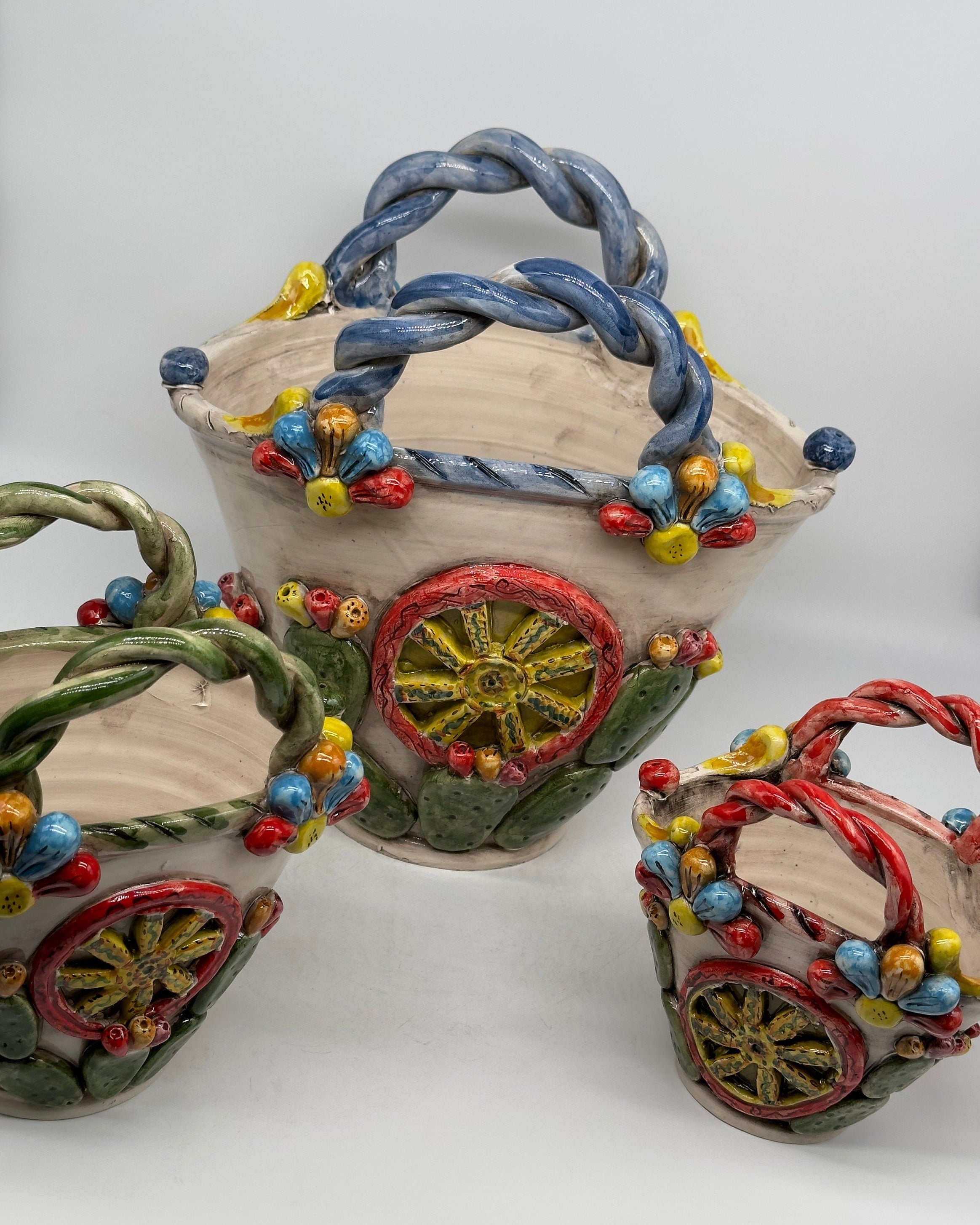 Coffa Siciliana Ceramica Caltagirone Artigianale Centrotavola Soprammobile Portaoggetti