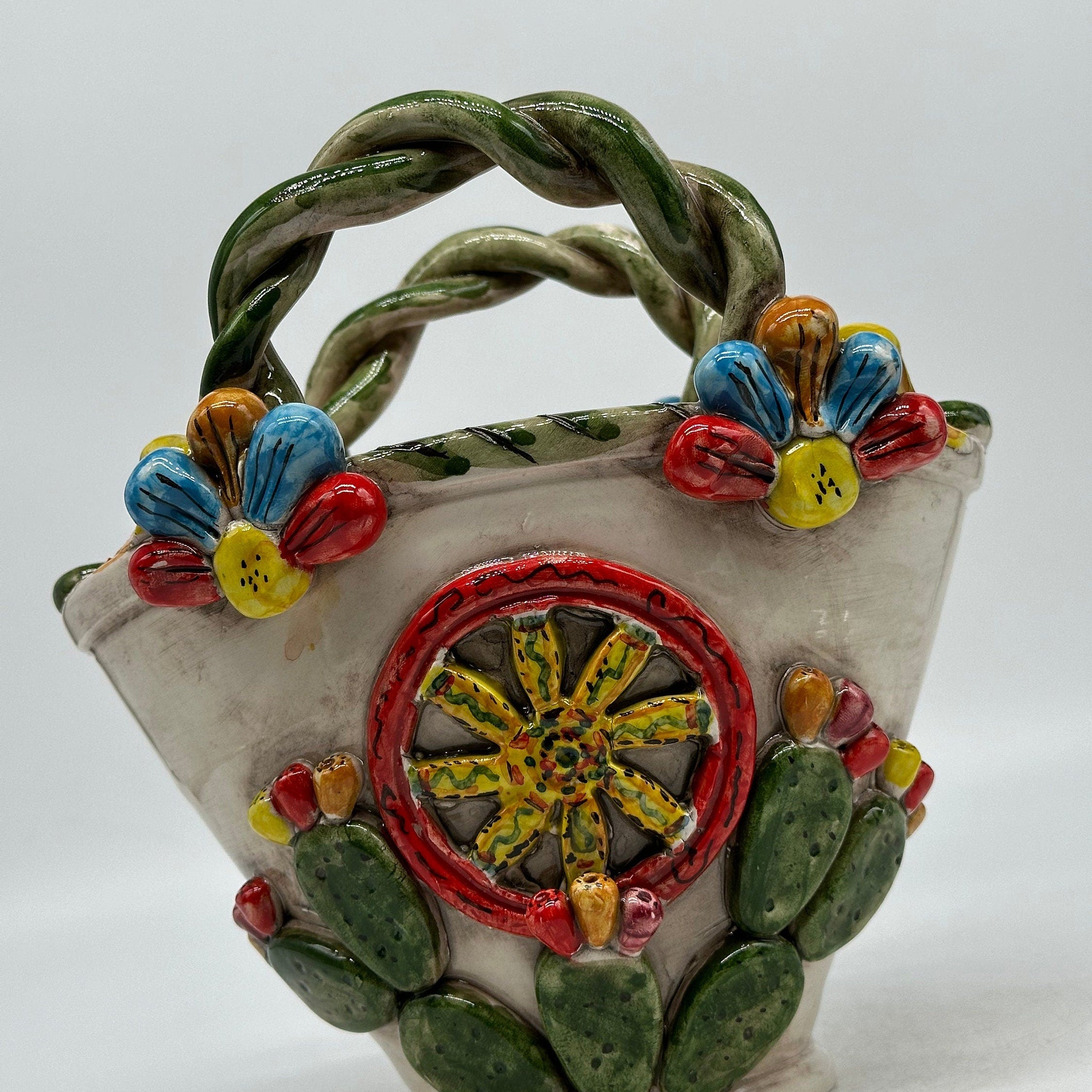 Coffa Siciliana Ceramica Caltagirone Artigianale Centrotavola Soprammobile Portaoggetti