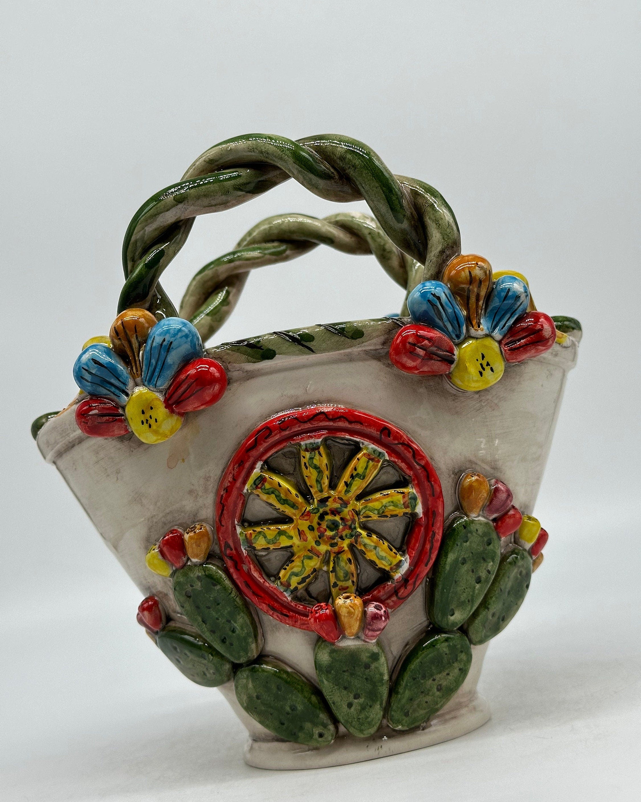 Coffa Siciliana Ceramica Caltagirone Artigianale Centrotavola Soprammobile Portaoggetti