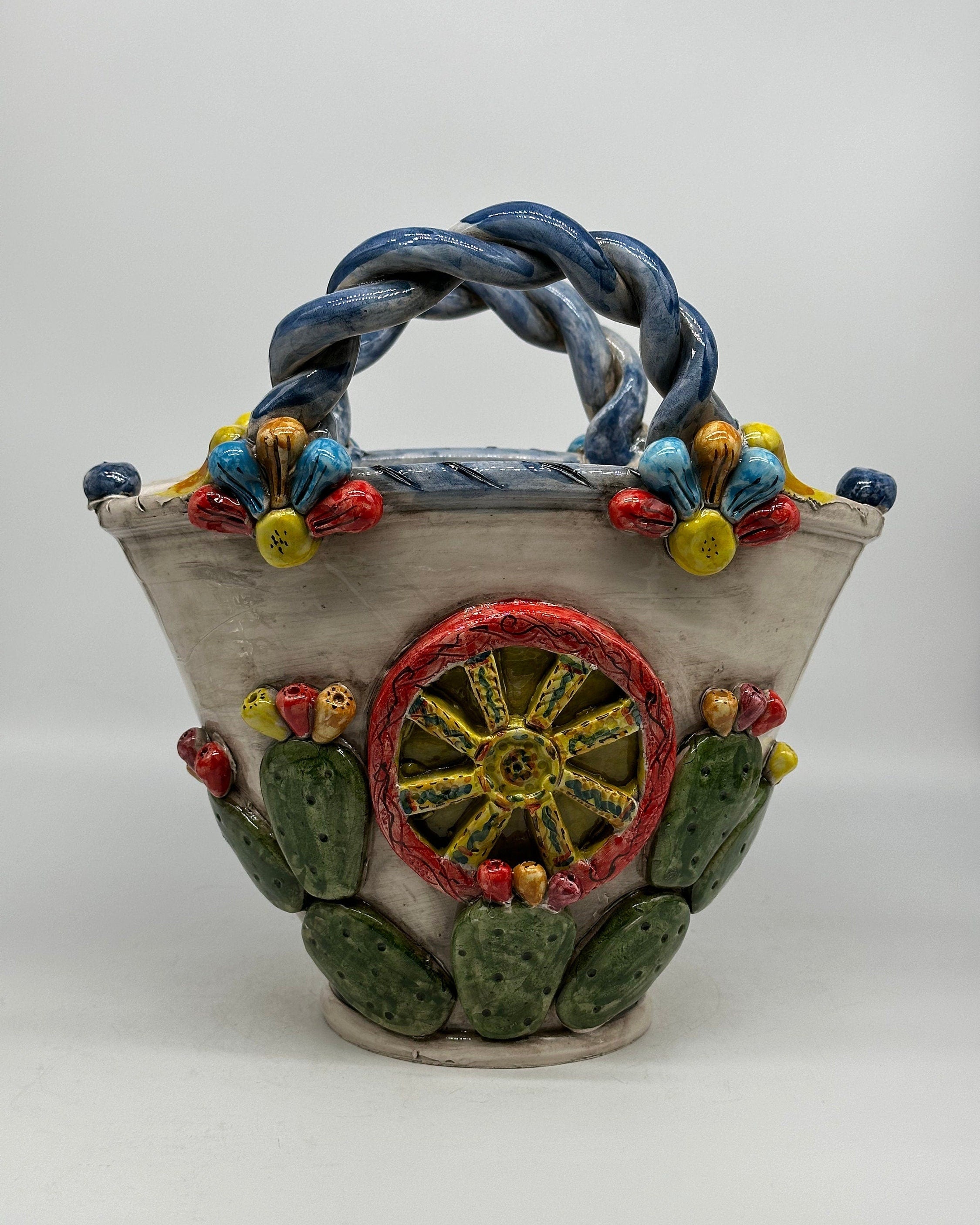 Coffa Siciliana Ceramica Caltagirone Artigianale Centrotavola Soprammobile Portaoggetti