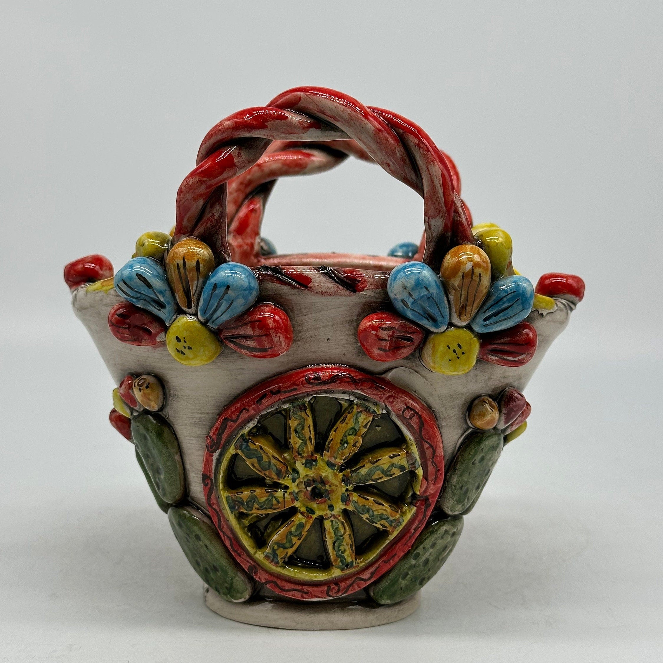 Coffa Siciliana Ceramica Caltagirone Artigianale Centrotavola Soprammobile Portaoggetti