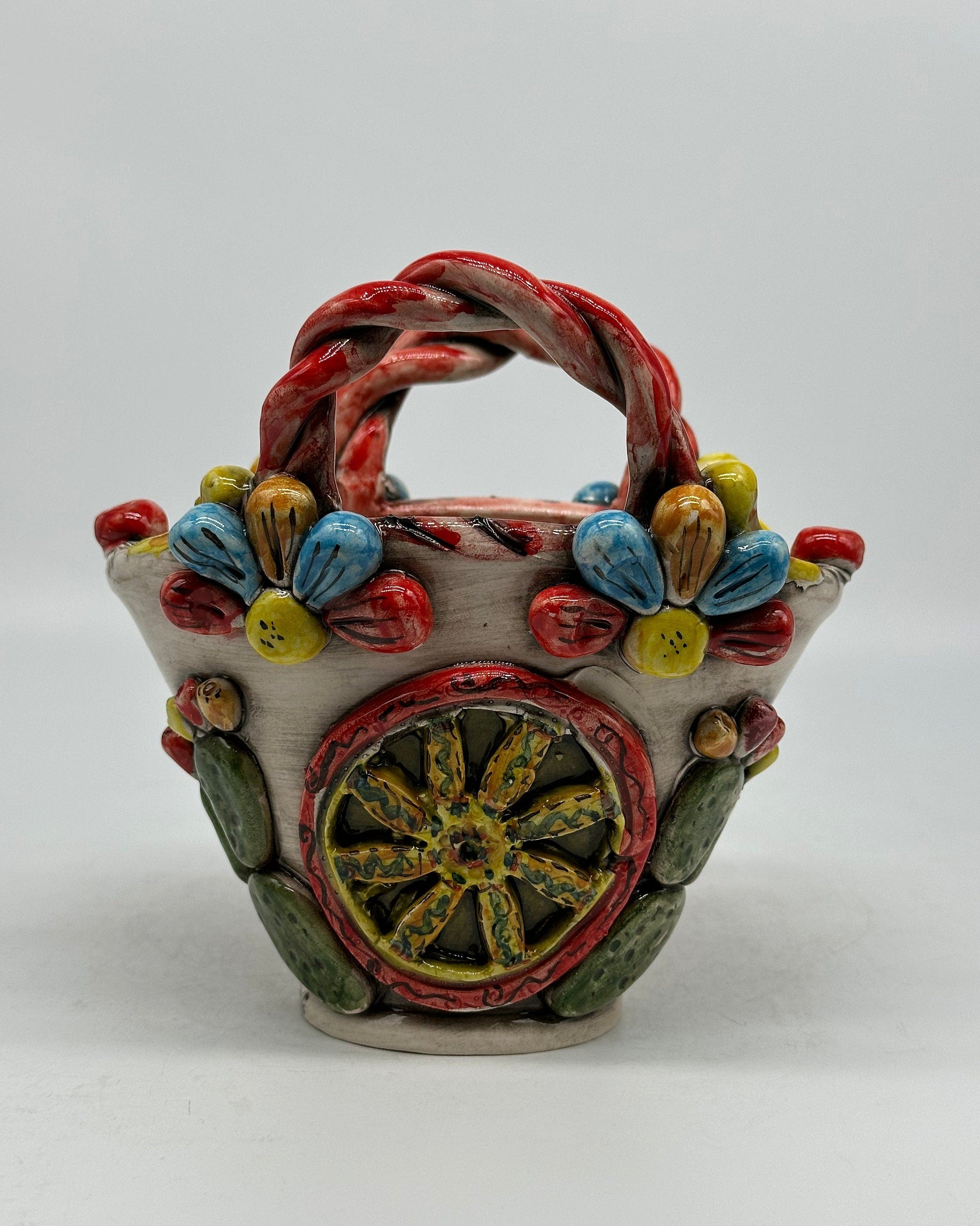 Coffa Siciliana Ceramica Caltagirone Artigianale Centrotavola Soprammobile Portaoggetti