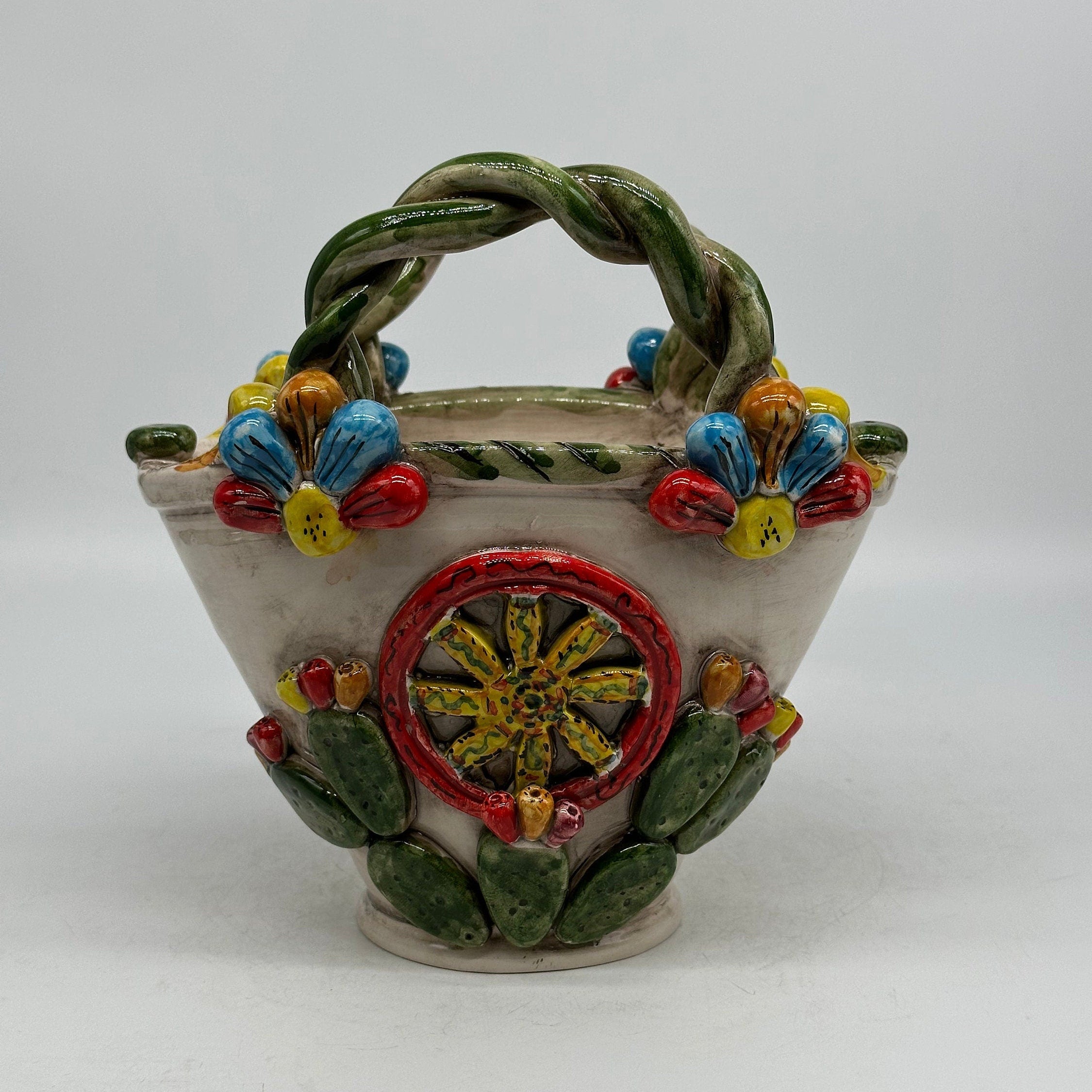 Coffa Siciliana Ceramica Caltagirone Artigianale Centrotavola Soprammobile Portaoggetti
