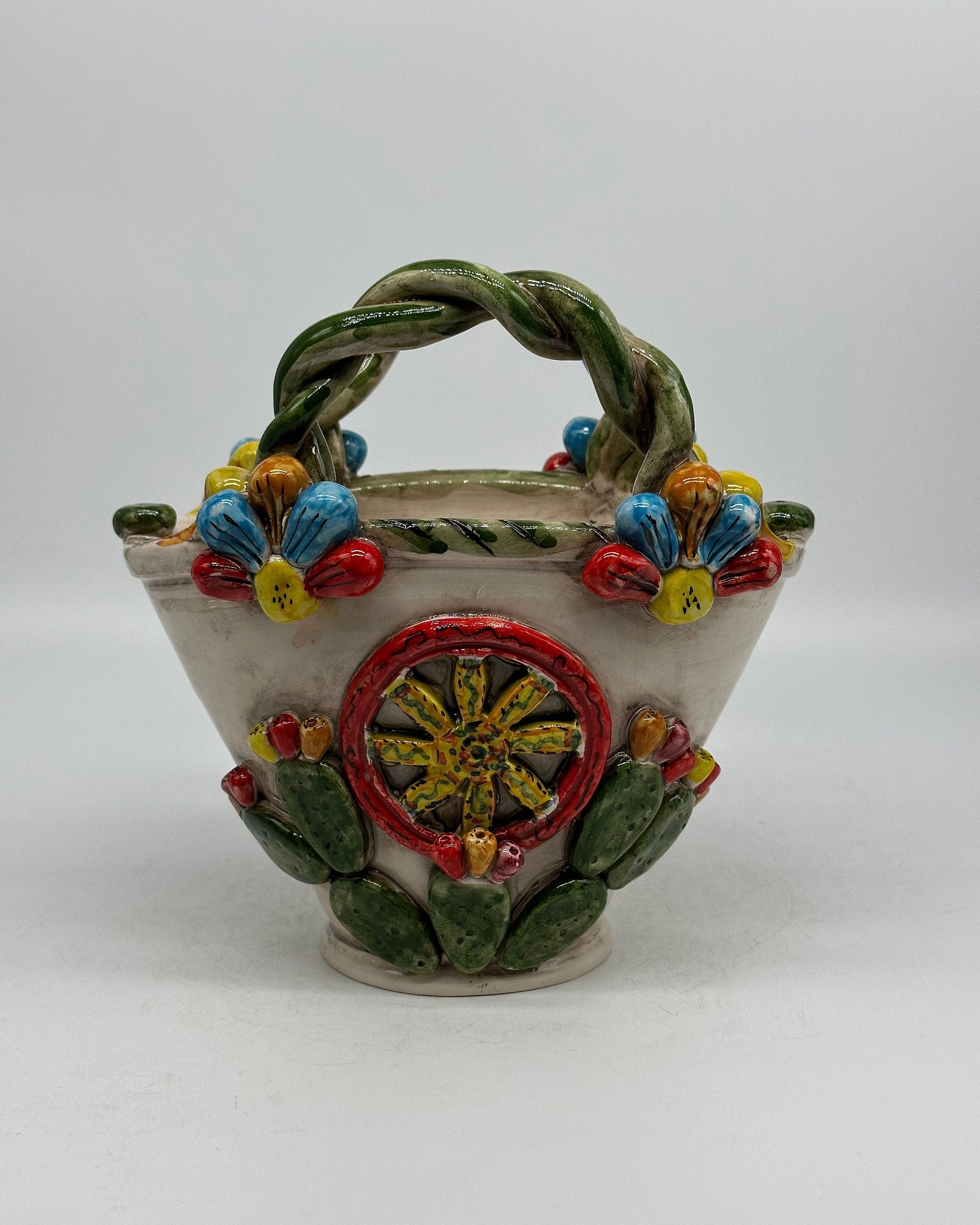 Coffa Siciliana Ceramica Caltagirone Artigianale Centrotavola Soprammobile Portaoggetti